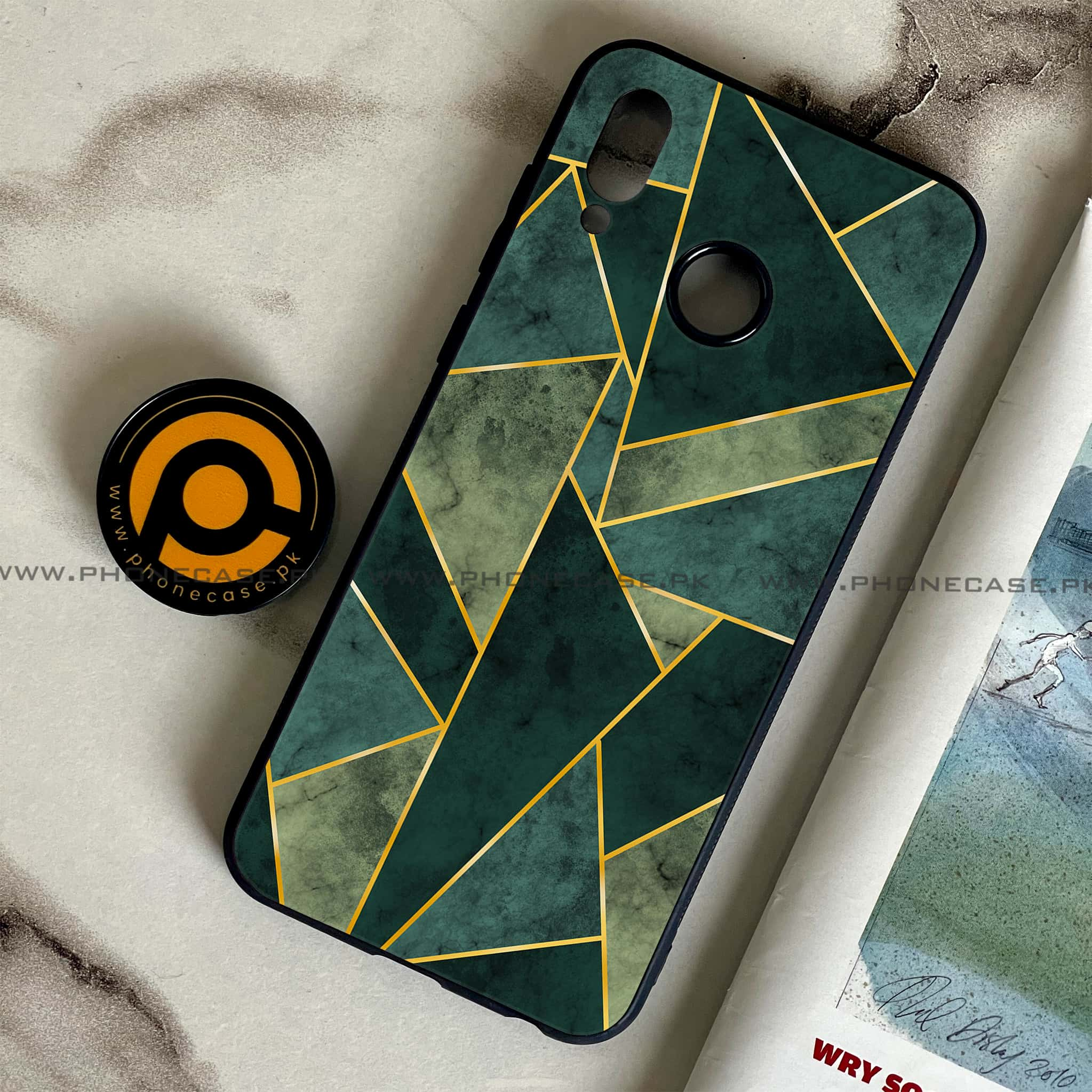 Huawei Honor Play - Geometric Marble Series - Premium Printed Glass soft Bumper shock Proof Case