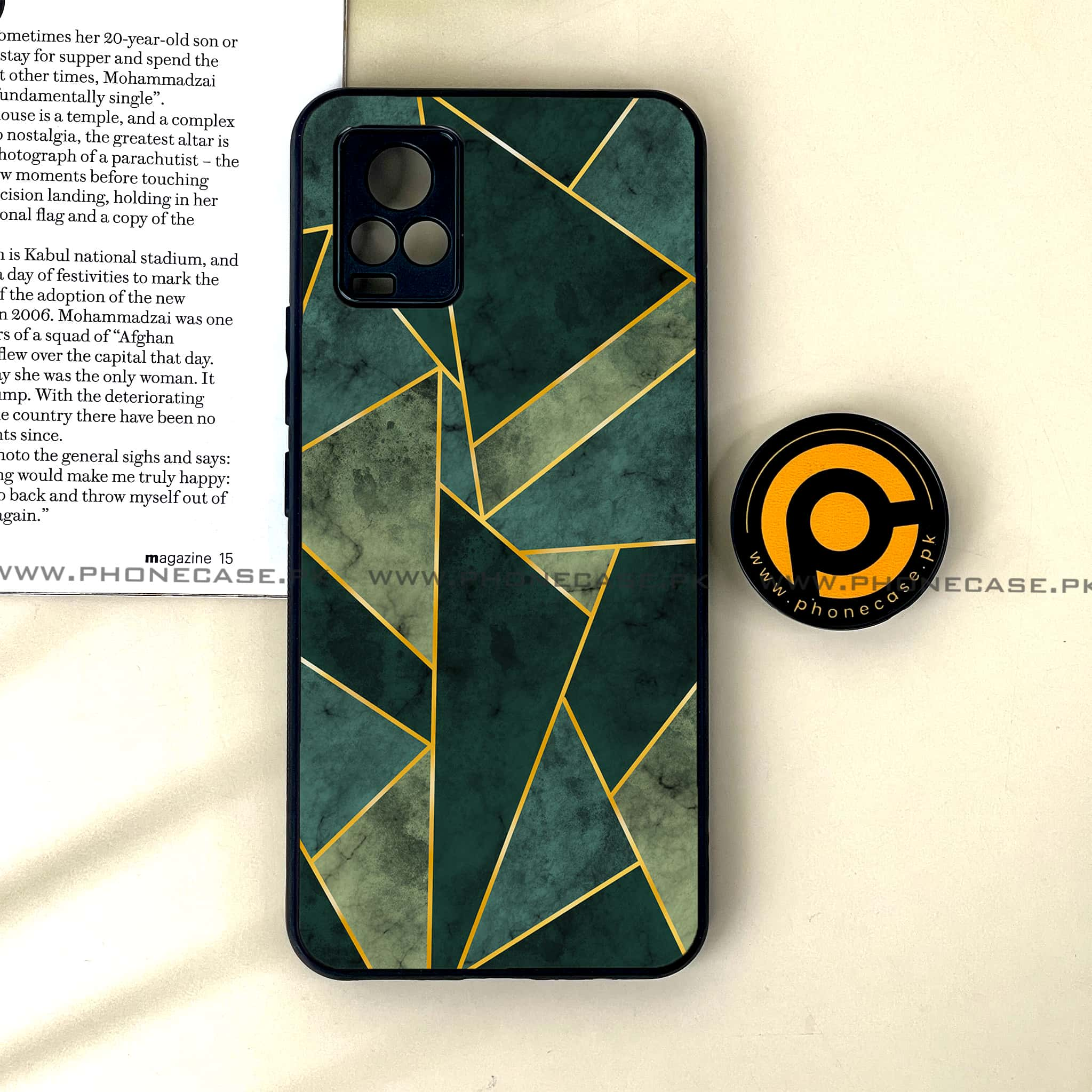 Vivo V20 - Geometric Marble Series - Premium Printed Glass soft Bumper shock Proof Case