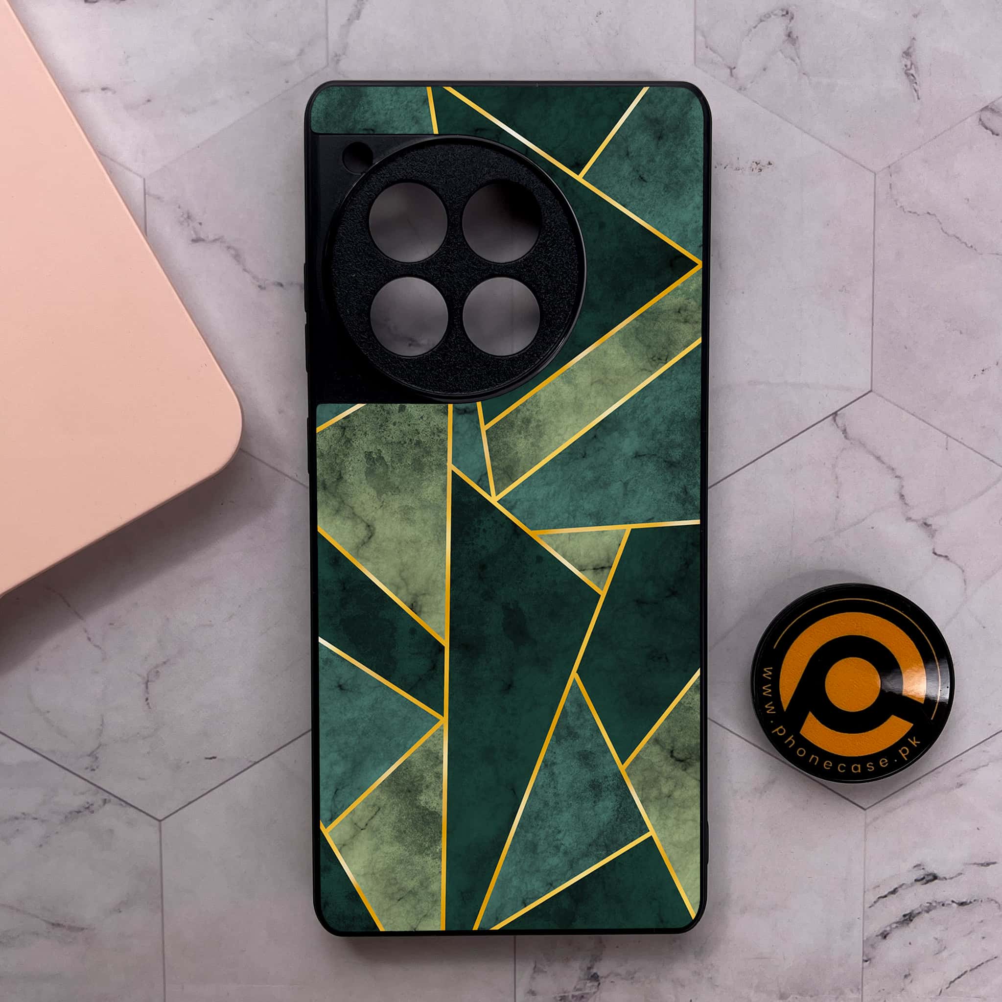 OnePlus 12R - Geometric Marble Series - Premium Metal Printed soft Bumper shock Proof Case