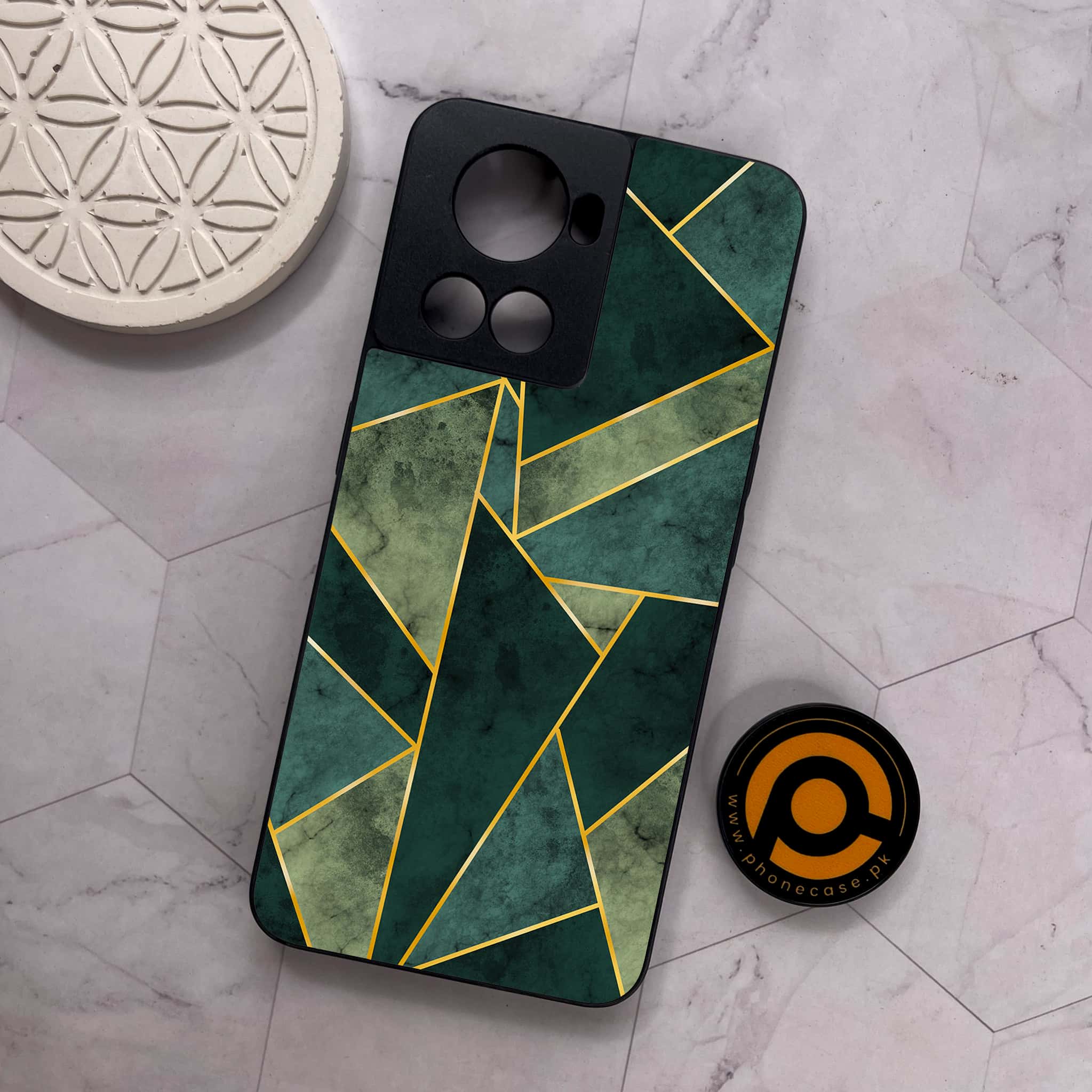 OnePlus 10R - Geometric Marble Series - Premium Metal Printed soft Bumper shock Proof Case