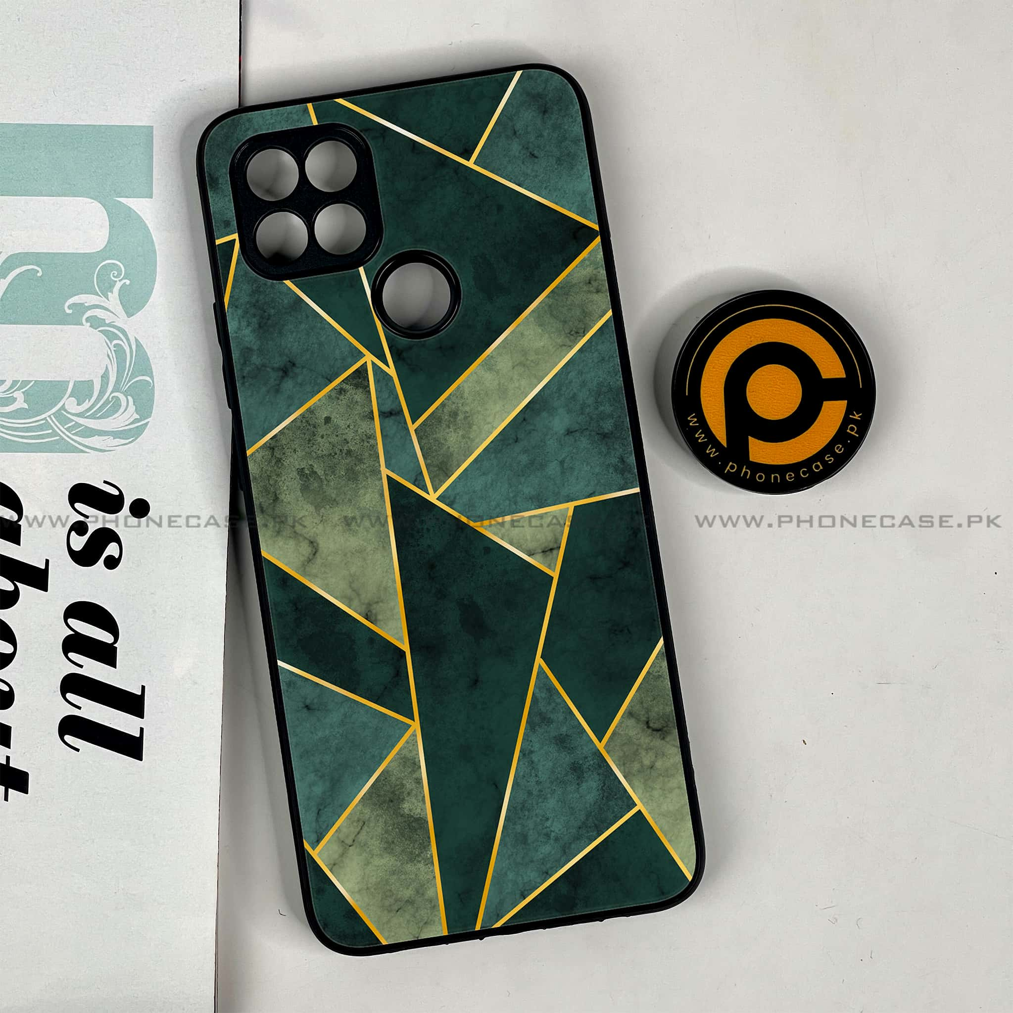 Oppo A15s - Geometric Marble Series - Premium Printed Glass soft Bumper shock Proof Case