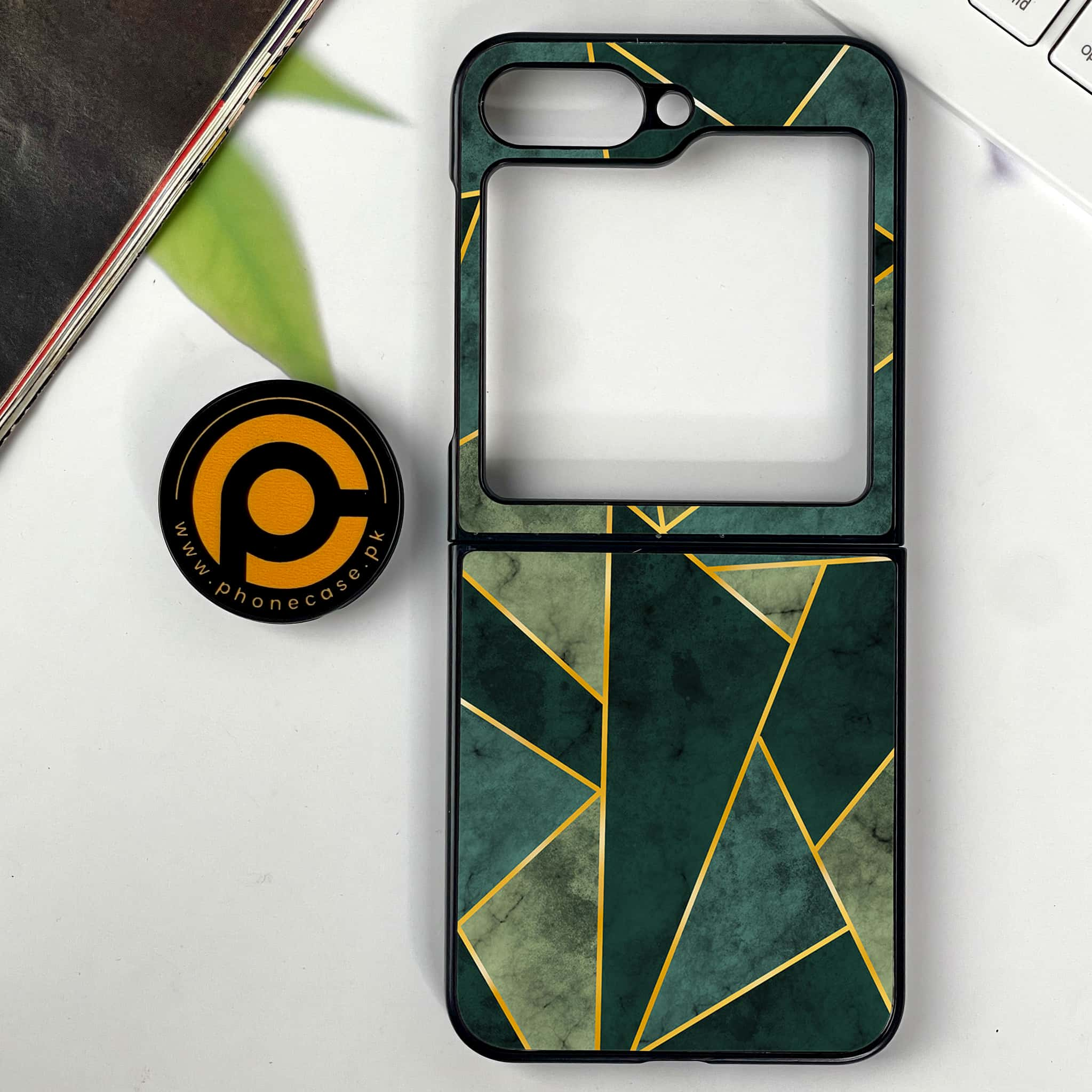 Galaxy Z Flip 6 - Geometric Marble Series - Premium Printed Glass soft Bumper shock Proof Case