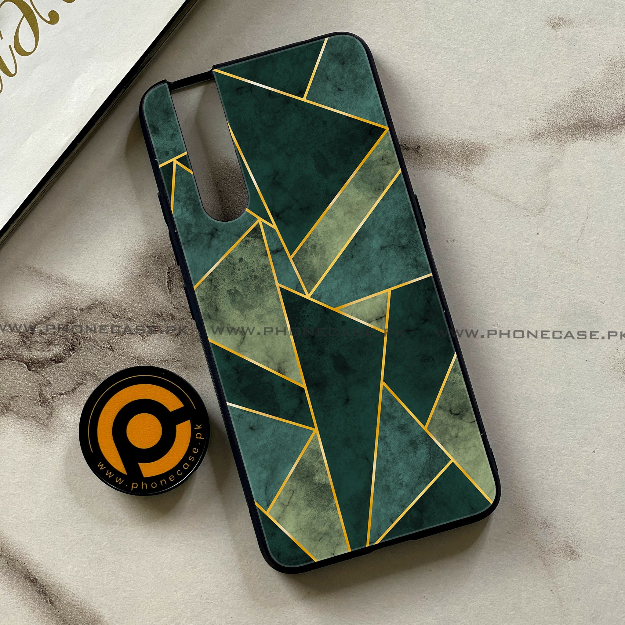 Vivo V15 Pro - Geometric Marble Series - Premium Printed Glass soft Bumper shock Proof Case