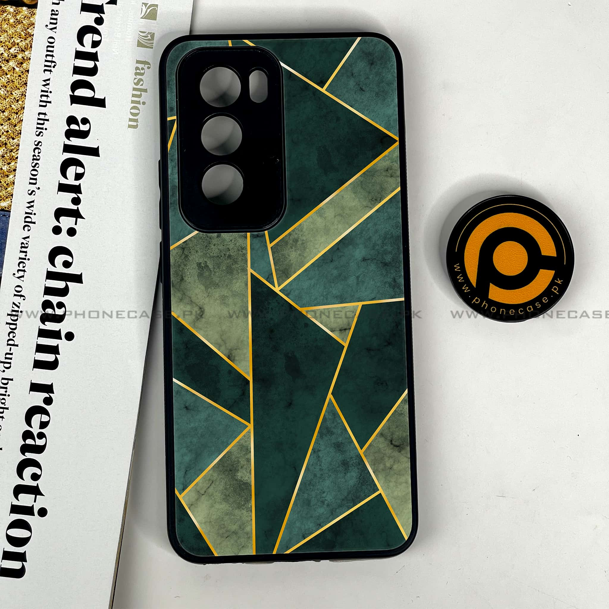 Oppo Reno 12 5G - Geometric Marble Series - Premium Printed Glass soft Bumper shock Proof Case