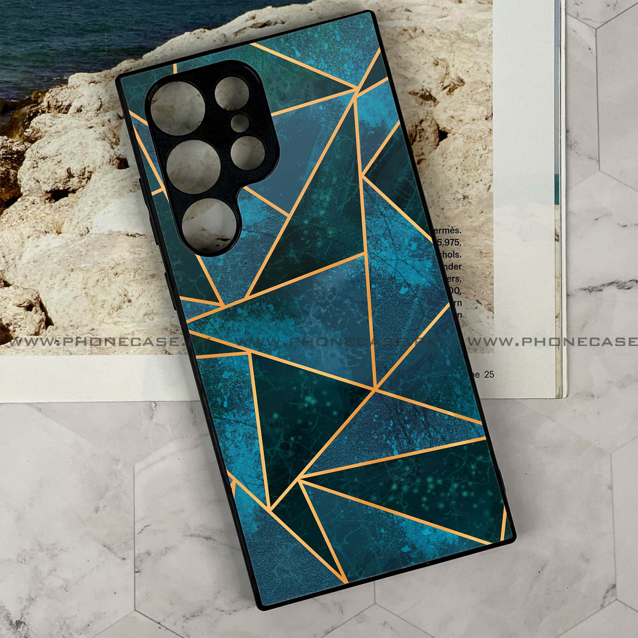 Samsung Galaxy S24 Ultra - Geometric Marble Series - Premium Printed Glass soft Bumper shock Proof Case