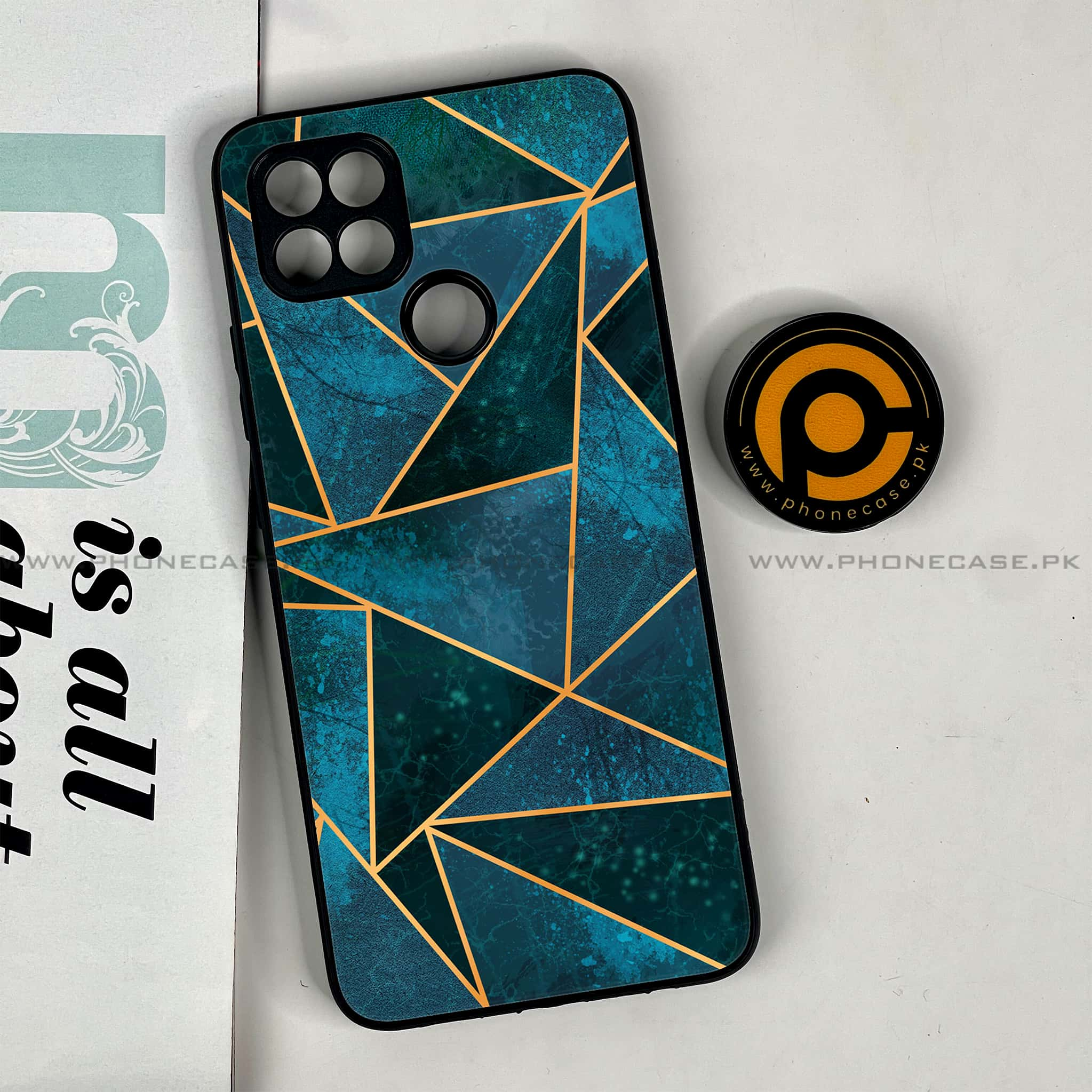 Oppo A15s - Geometric Marble Series - Premium Printed Glass soft Bumper shock Proof Case