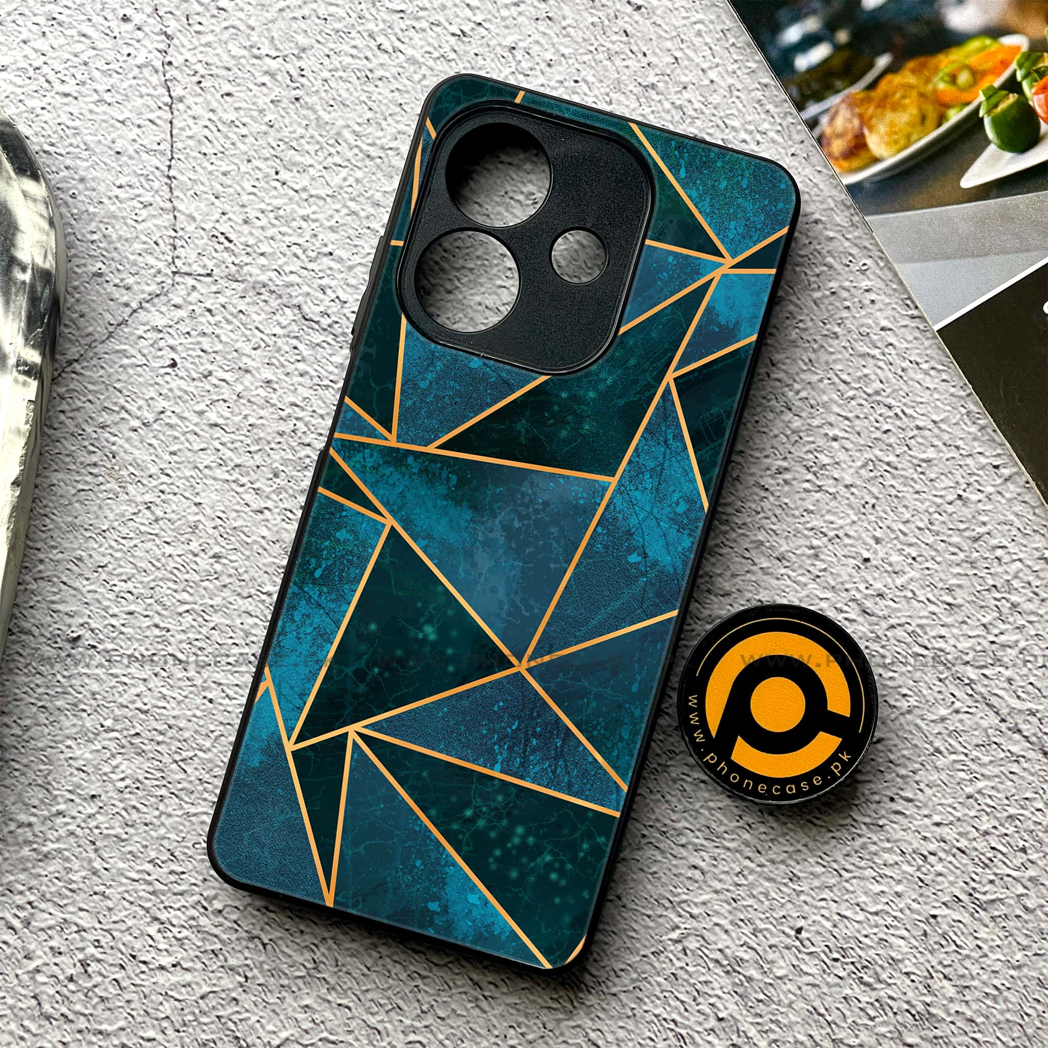 Oppo A3x - Geometric Marble Series - Premium Printed Glass soft Bumper shock Proof Case