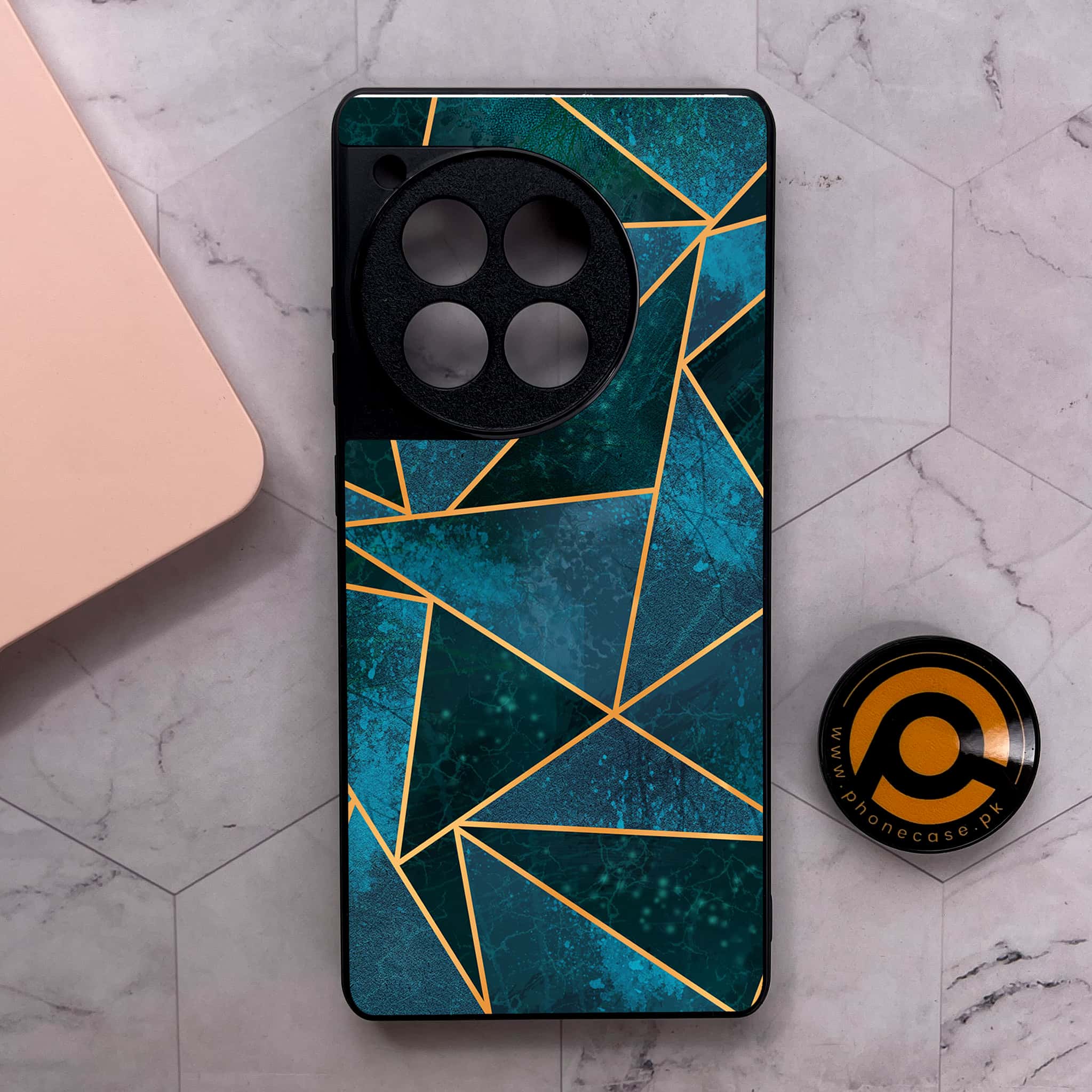 OnePlus 12R - Geometric Marble Series - Premium Metal Printed soft Bumper shock Proof Case