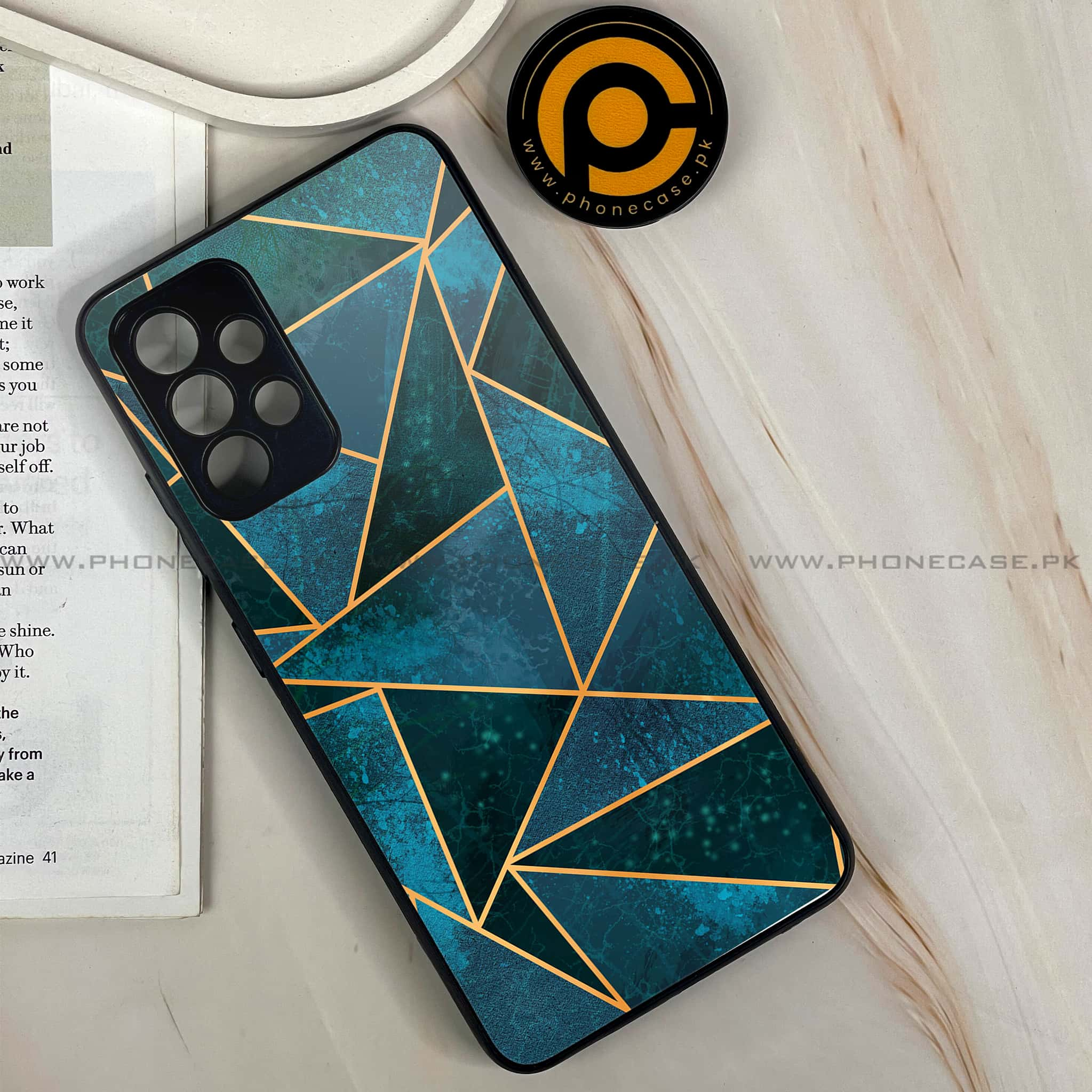 Samsung Galaxy A32 4G- Geometric Marble Series - Premium Printed Glass soft Bumper shock Proof Case