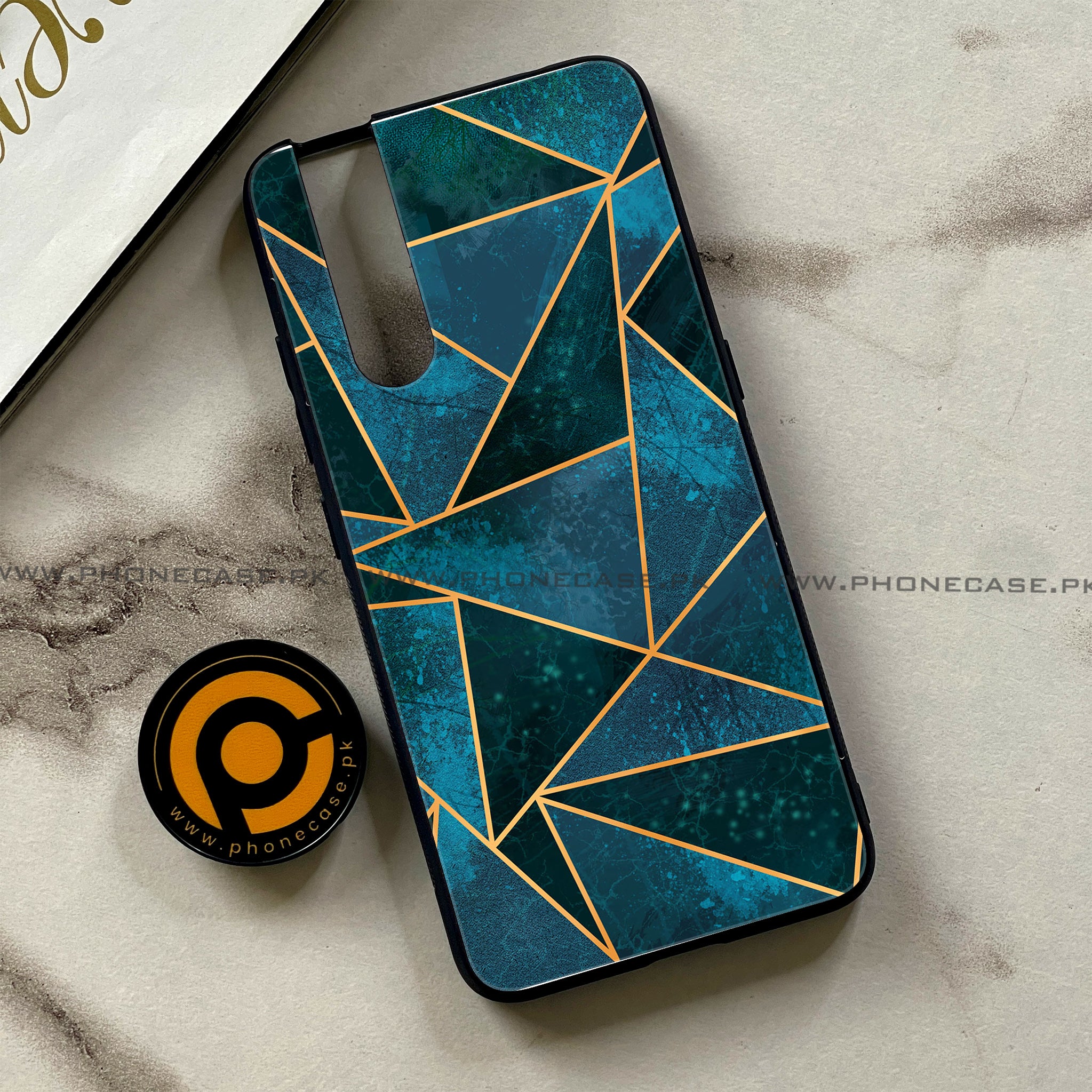 Vivo V15 Pro - Geometric Marble Series - Premium Printed Glass soft Bumper shock Proof Case