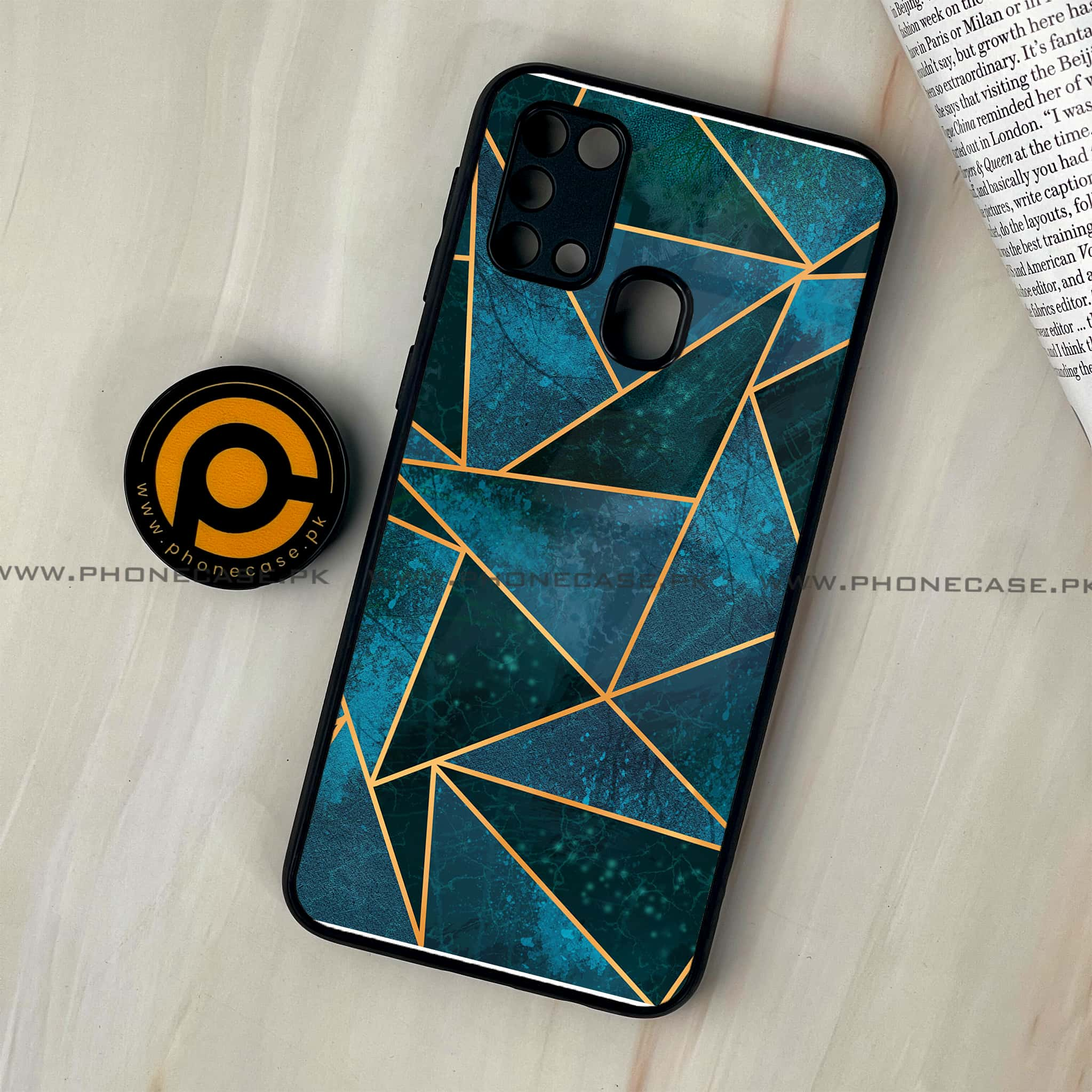 Galaxy M31 - Geometric Marble Series - Premium Printed Glass soft Bumper shock Proof Case