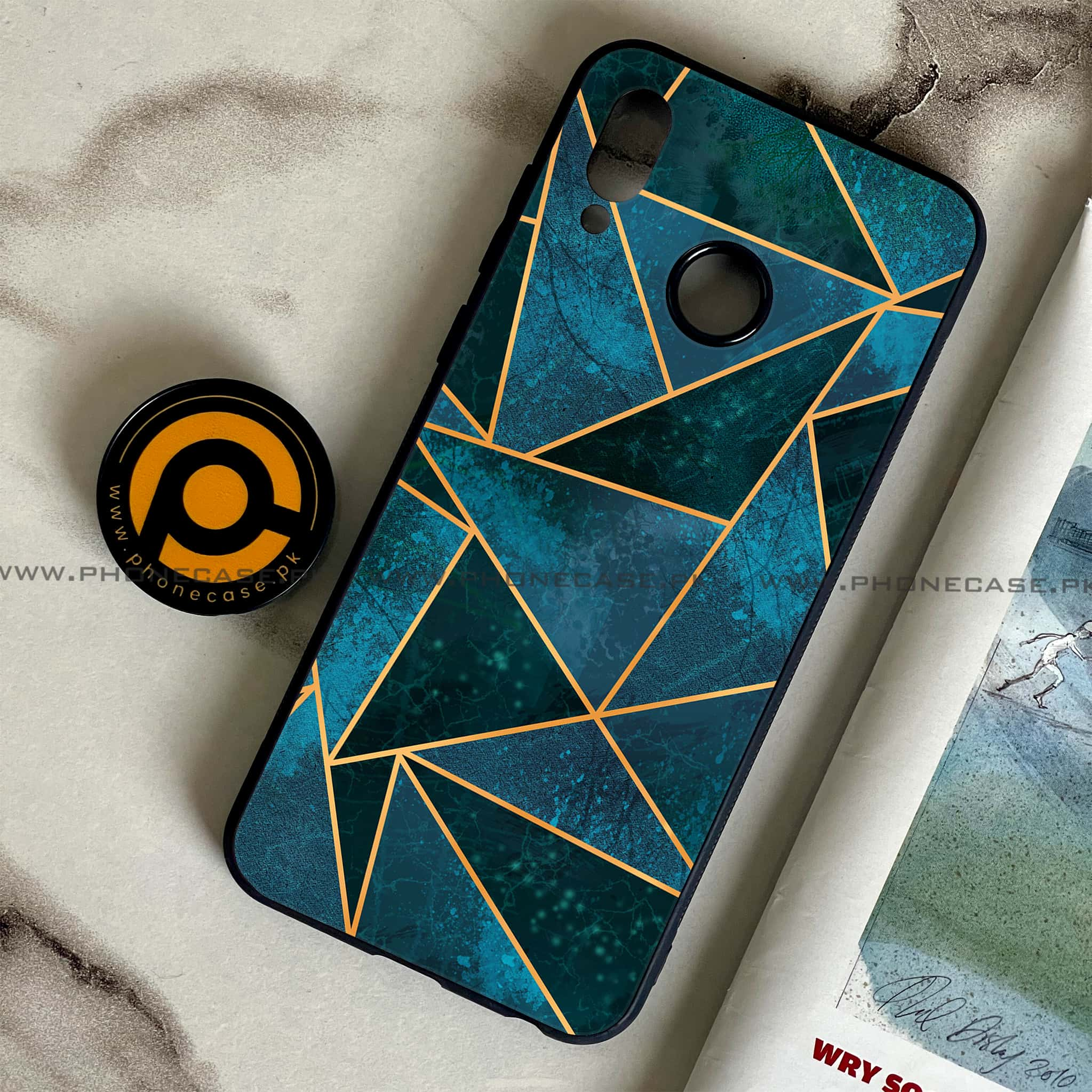 Huawei Honor Play - Geometric Marble Series - Premium Printed Glass soft Bumper shock Proof Case