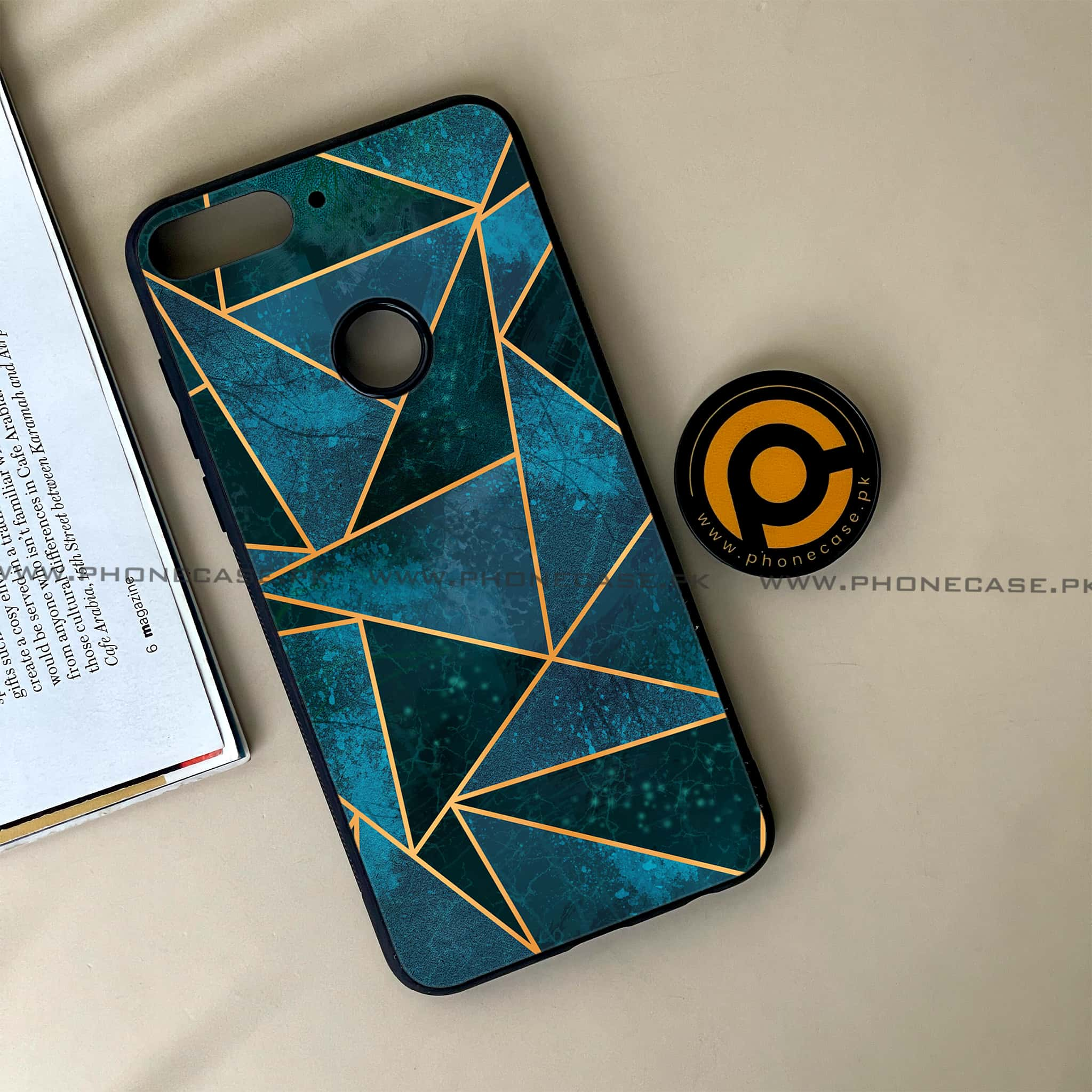 Huawei Y7 Prime (2018) - Geometric Marble Series - Premium Printed Glass soft Bumper shock Proof Case