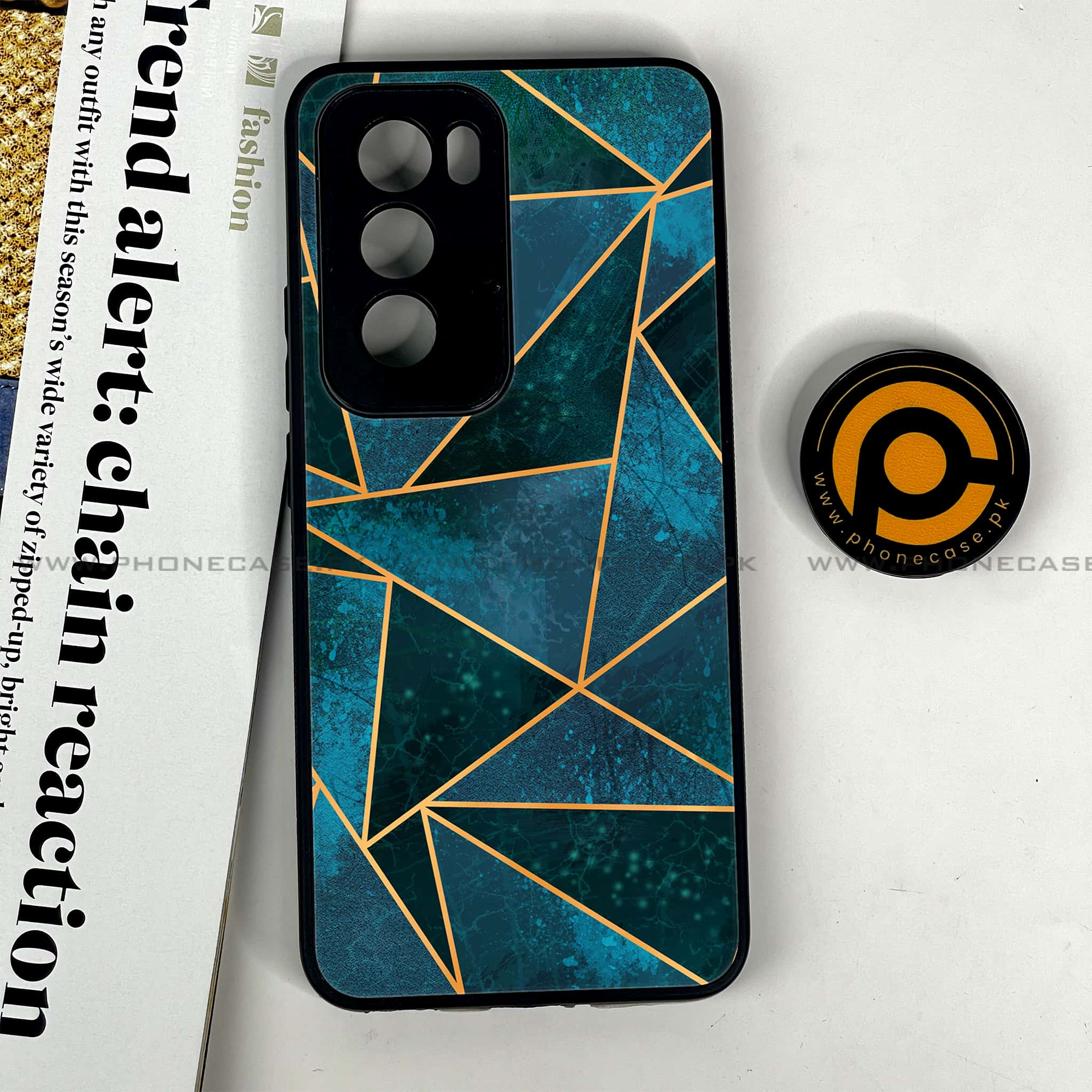 Oppo Reno 12 5G - Geometric Marble Series - Premium Printed Glass soft Bumper shock Proof Case