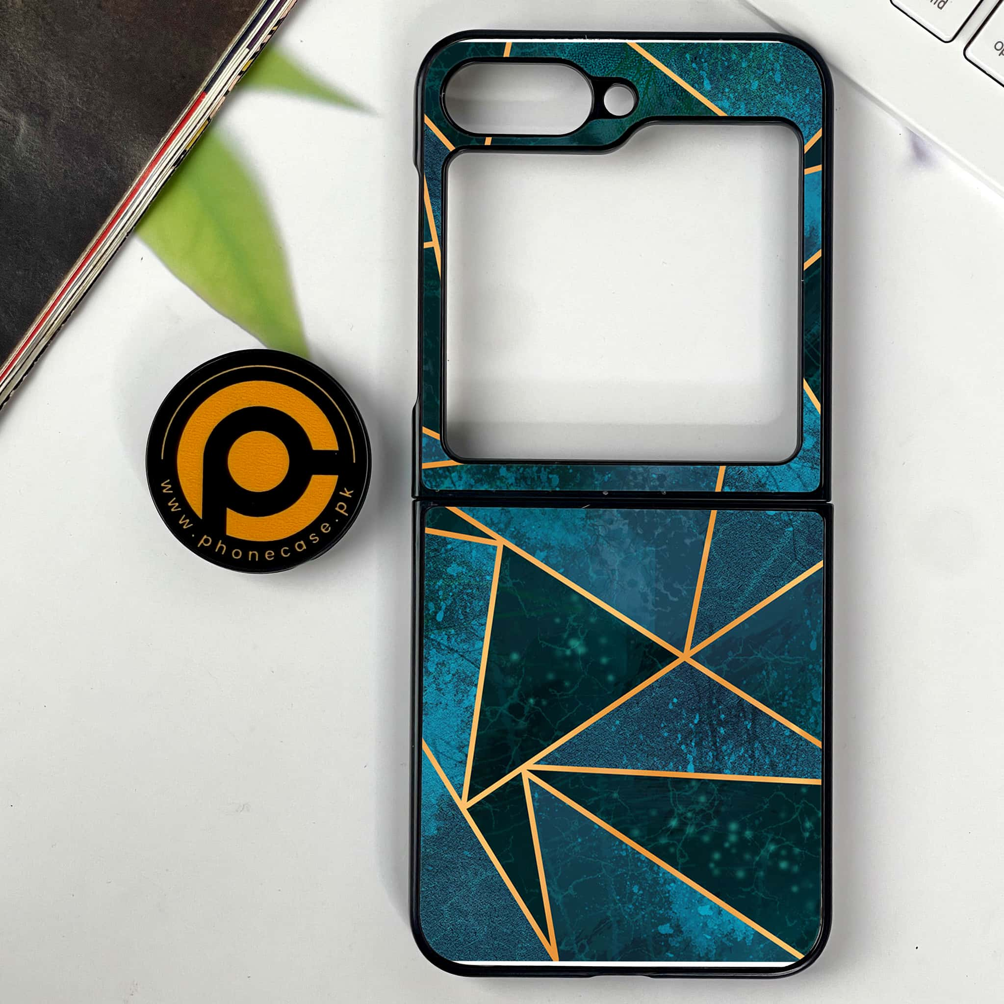 Galaxy Z Flip 6 - Geometric Marble Series - Premium Printed Glass soft Bumper shock Proof Case