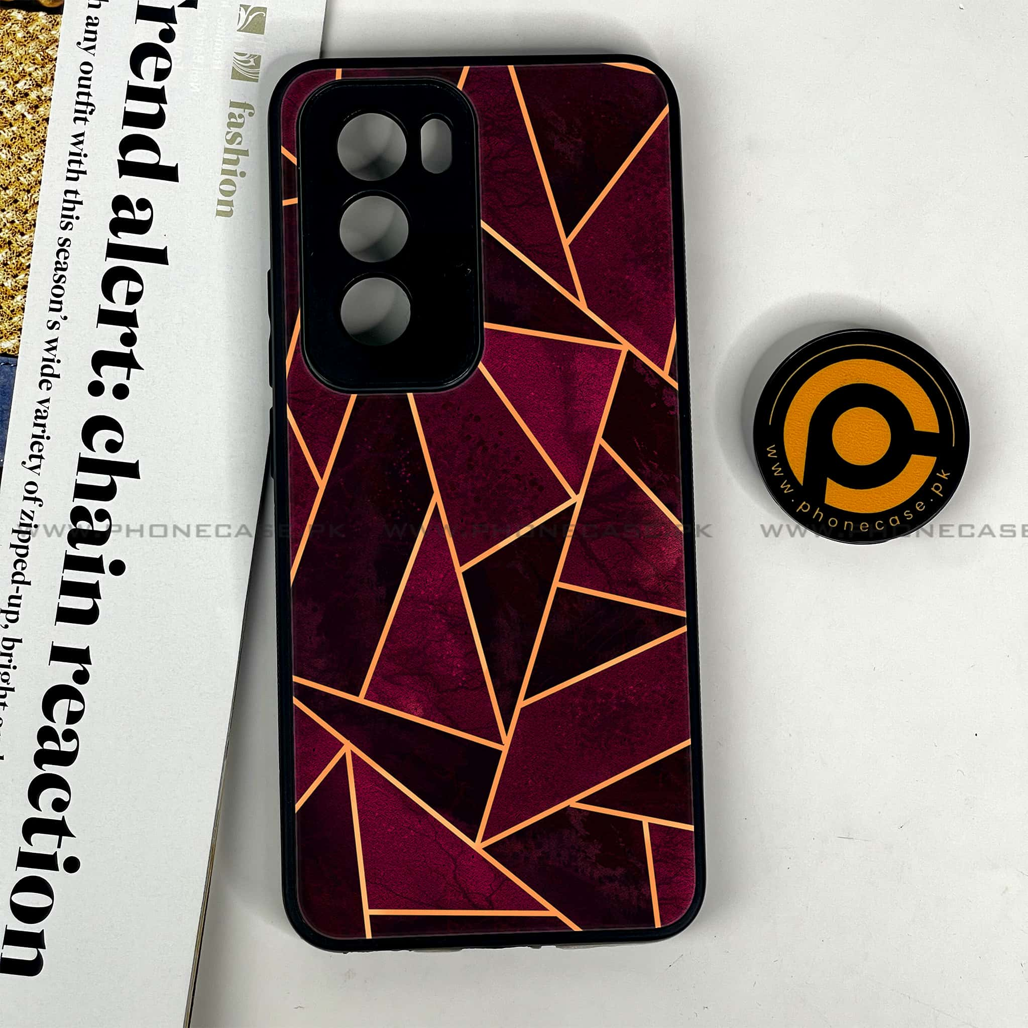 Oppo Reno 12 5G - Geometric Marble Series - Premium Printed Glass soft Bumper shock Proof Case