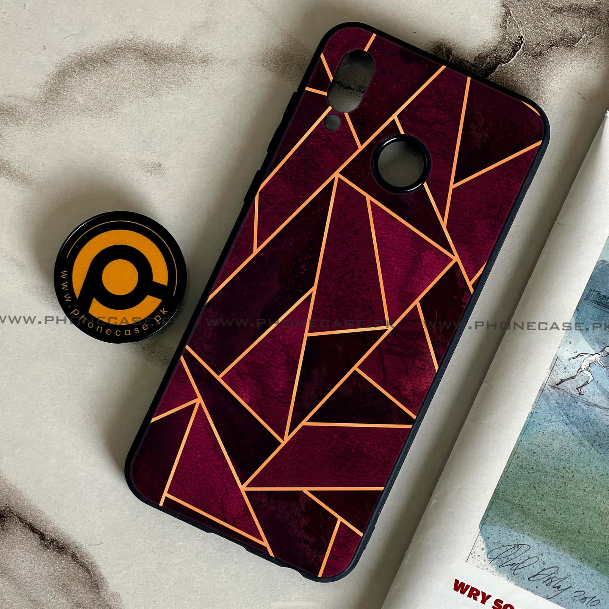 Huawei Honor Play - Geometric Marble Series - Premium Printed Glass soft Bumper shock Proof Case