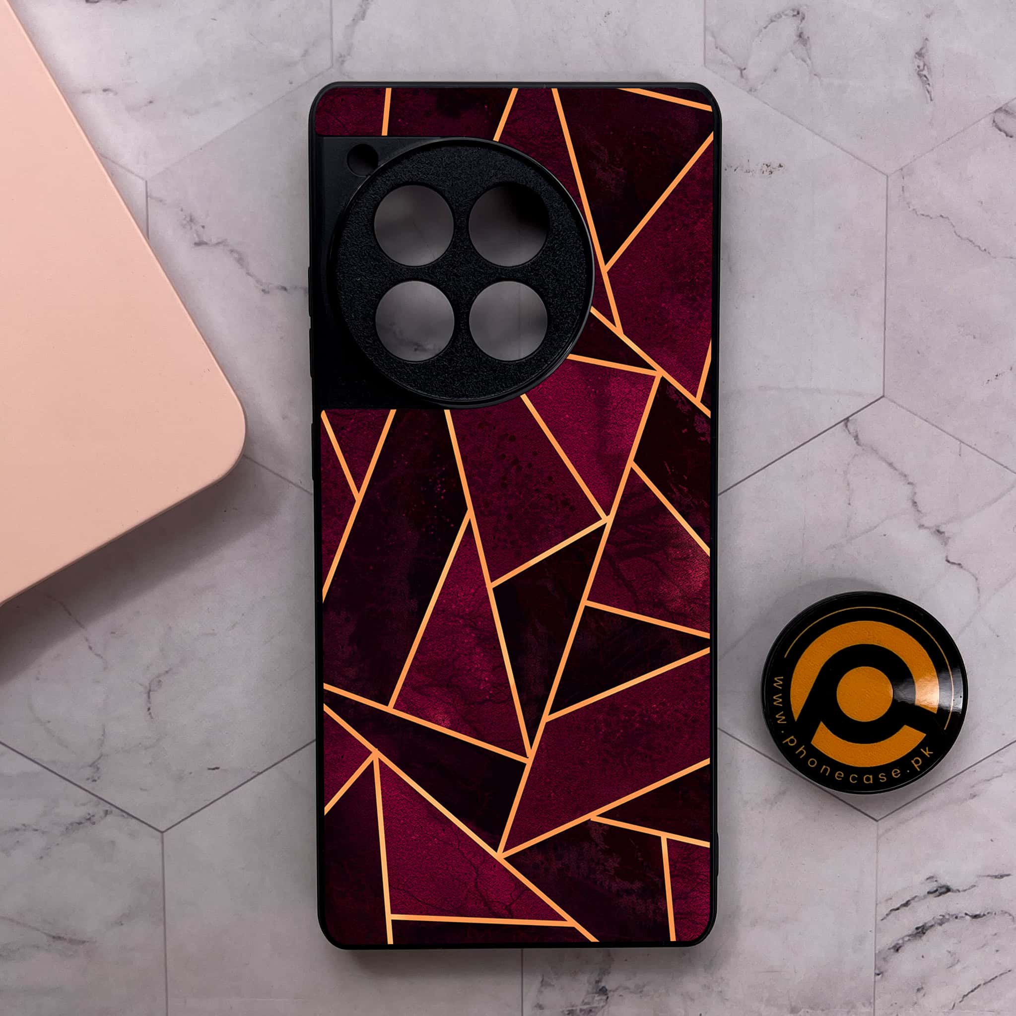 OnePlus 12R - Geometric Marble Series - Premium Metal Printed soft Bumper shock Proof Case