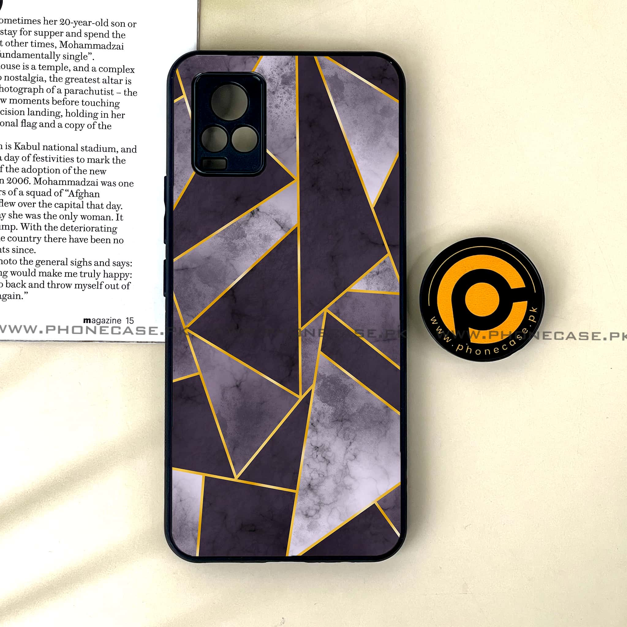 Vivo V20 - Geometric Marble Series - Premium Printed Glass soft Bumper shock Proof Case