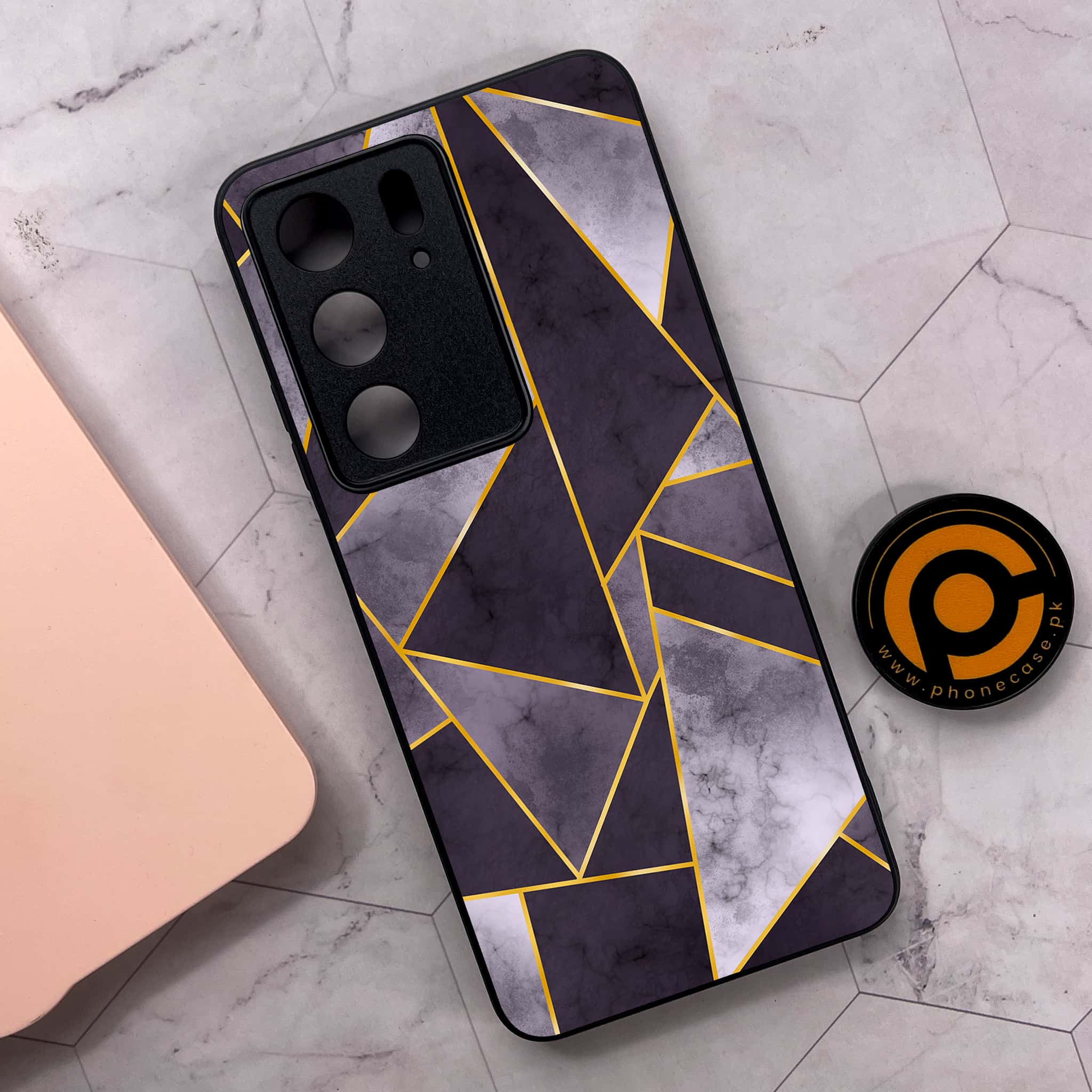 Realme C75 4G - Geometric Marble Series - Premium Metal Printed soft Bumper shock Proof Case
