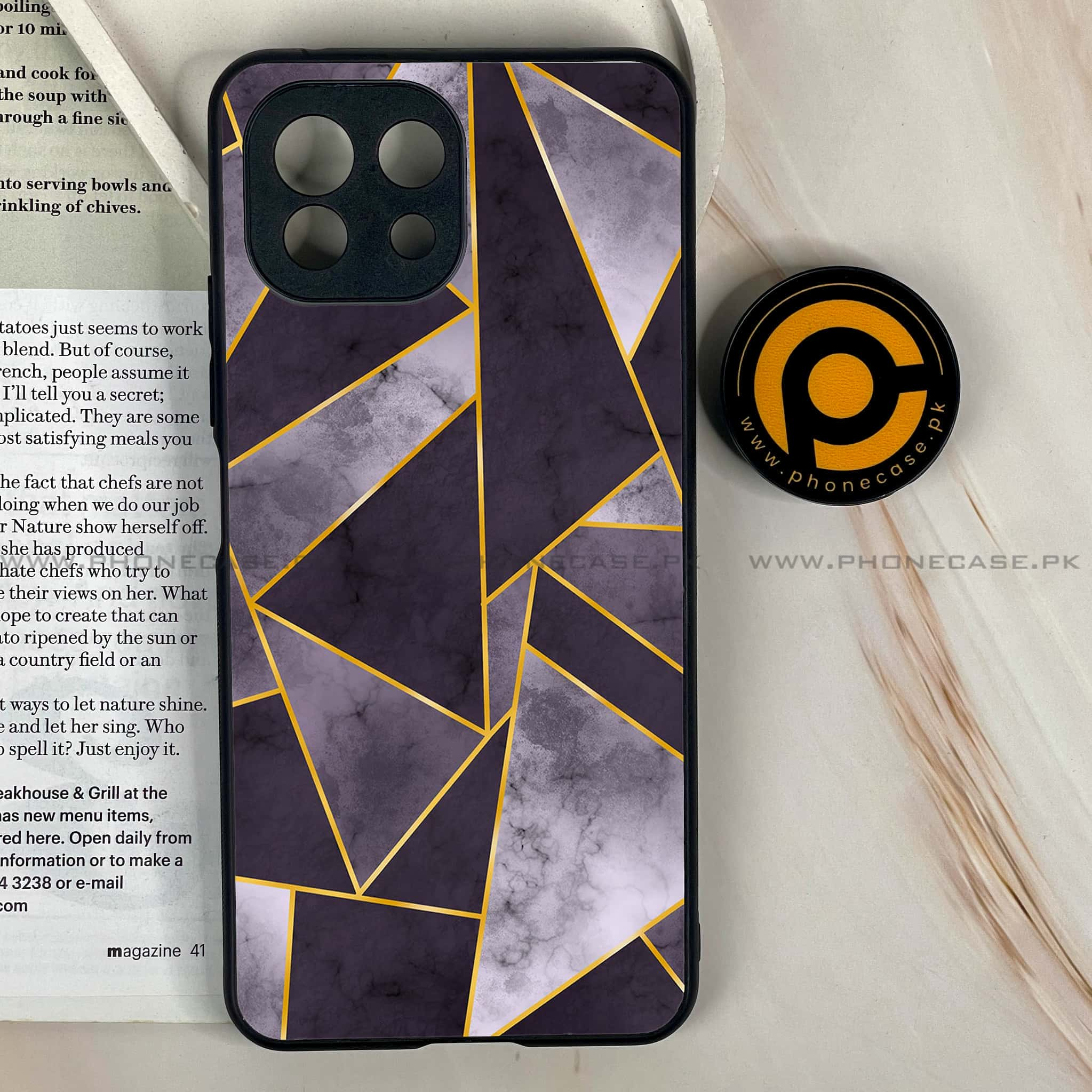 Mi 11 Lite - Geometric Marble Series - Premium Printed Glass soft Bumper shock Proof Case