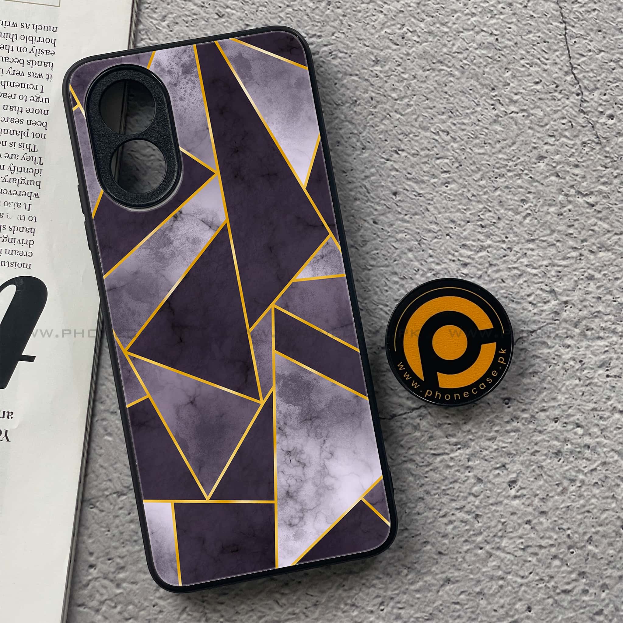 Oppo A18 4G - Geometric Marble Series  - Premium Printed Glass soft Bumper shock Proof Case