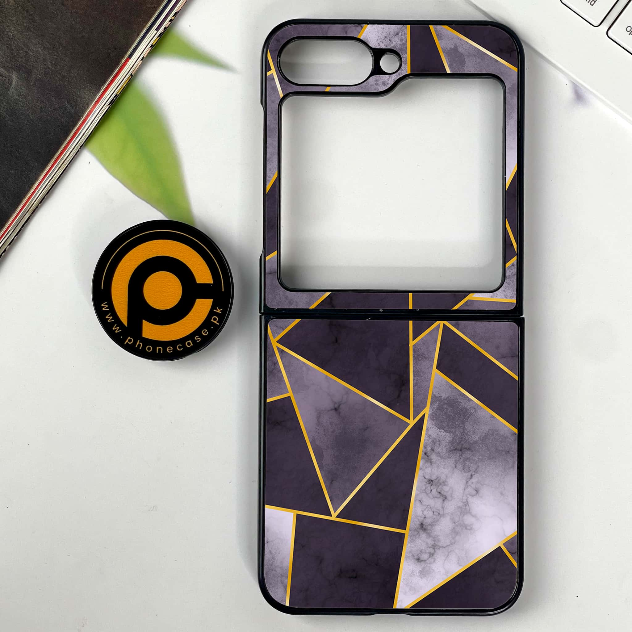 Galaxy Z Flip 6 - Geometric Marble Series - Premium Printed Glass soft Bumper shock Proof Case