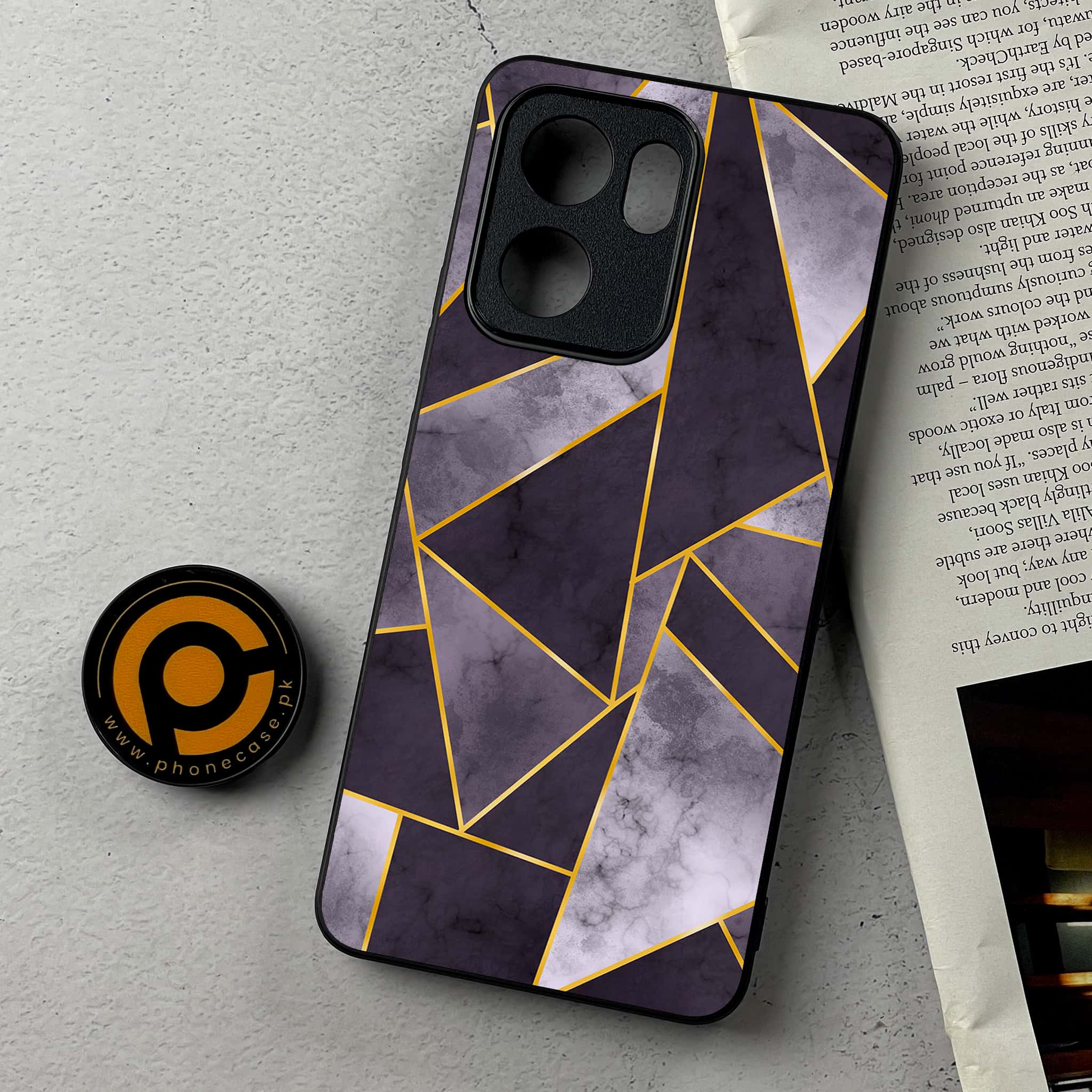 Oppo Reno 13F - Geometric Marble Series - Premium Metal Printed Soft Bumper Shockproof Case