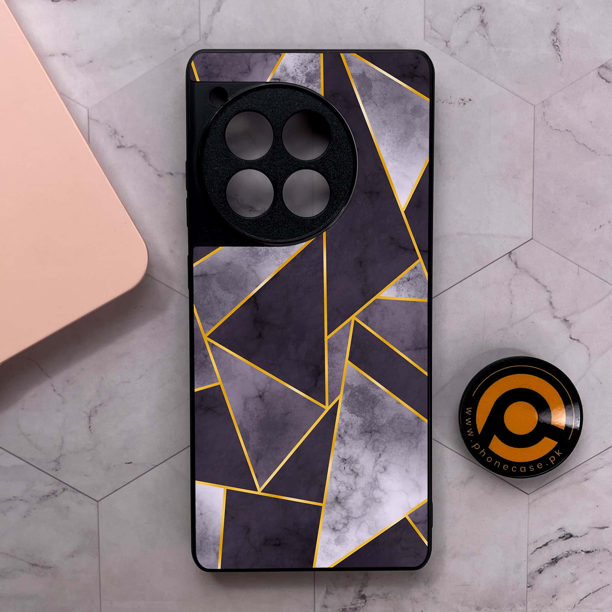 OnePlus 12R - Geometric Marble Series - Premium Metal Printed soft Bumper shock Proof Case