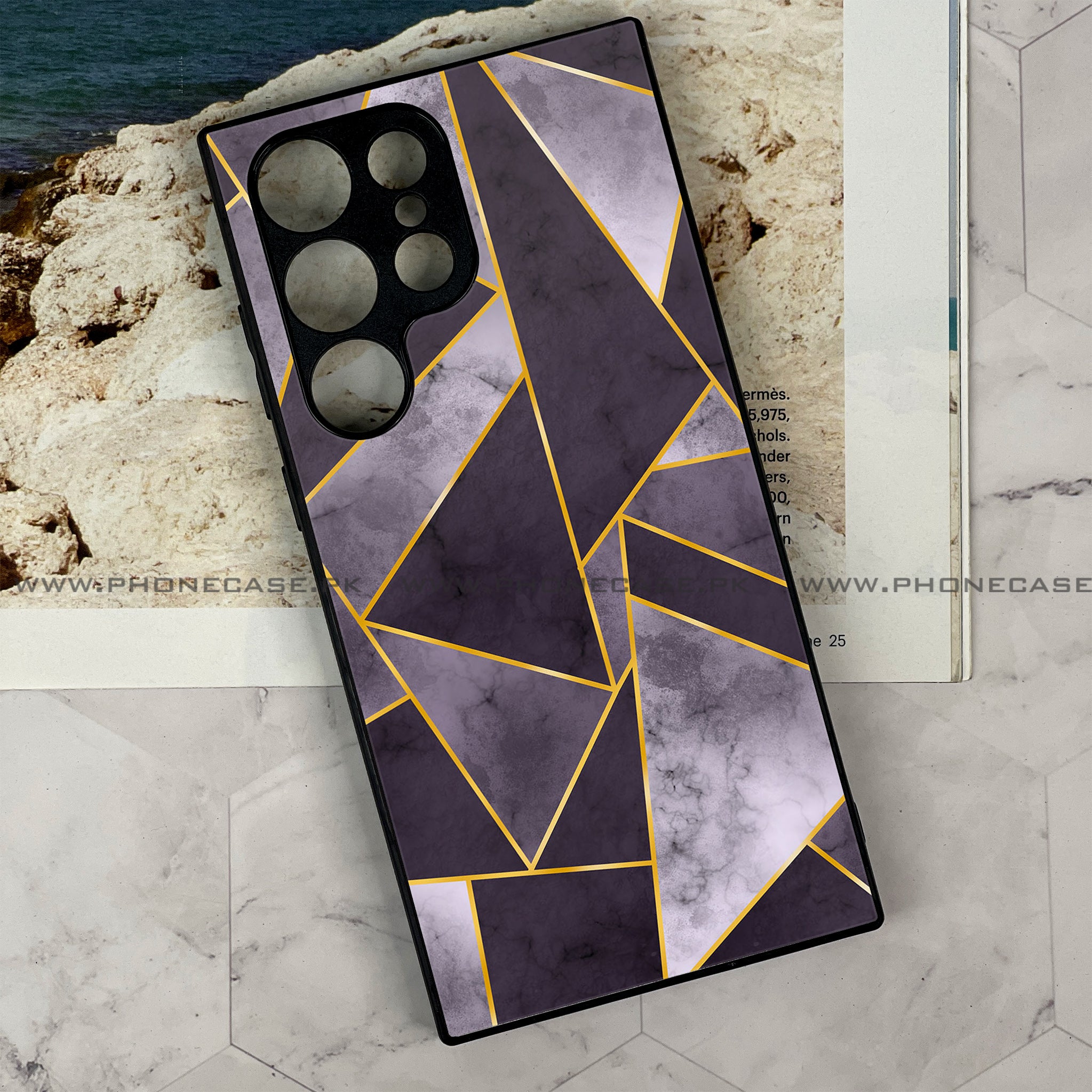 Samsung Galaxy S23 Ultra Geometric Marble Series Premium Printed Glass soft Bumper shock Proof Case