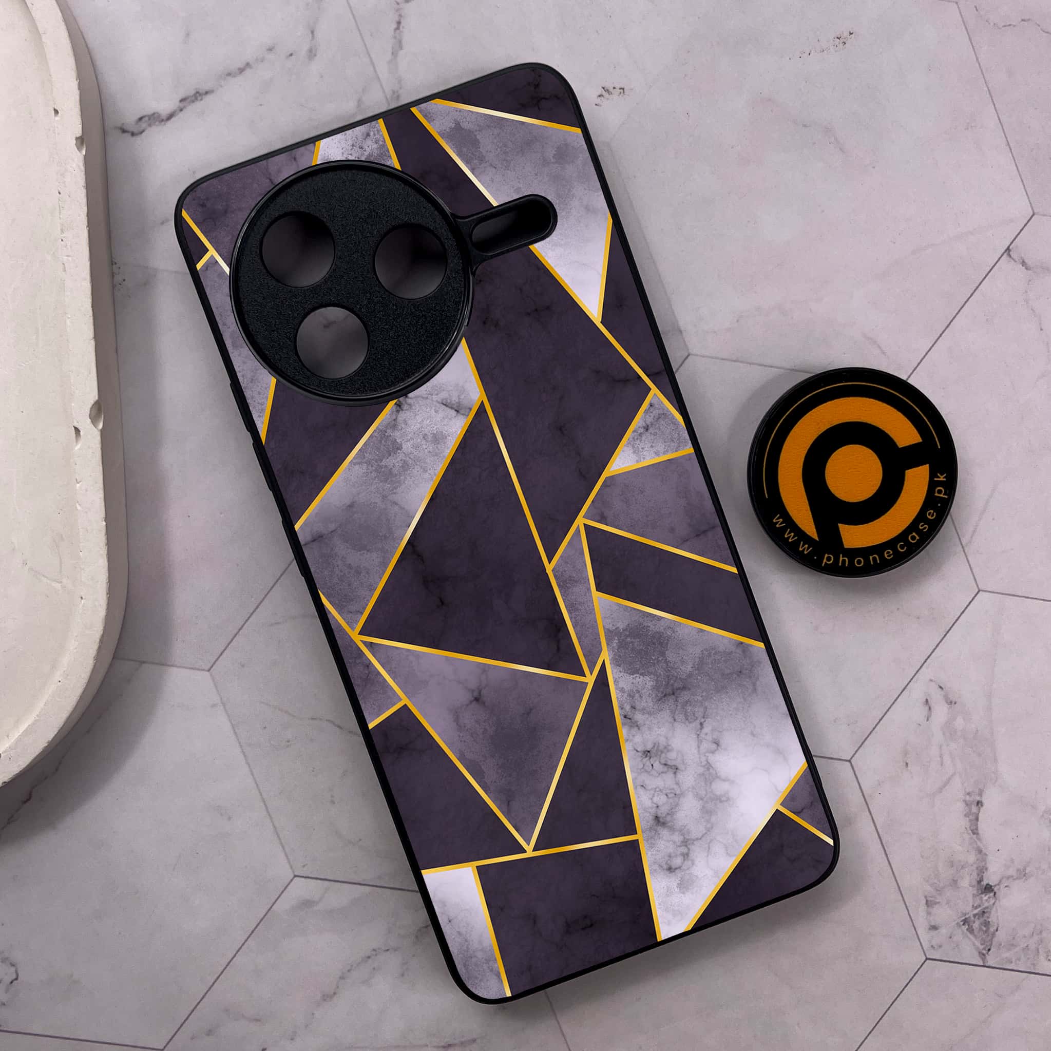Xiaomi Poco F7 Pro 5G - Geometric Marble Series - Premium Metal Printed soft Bumper shock Proof Case