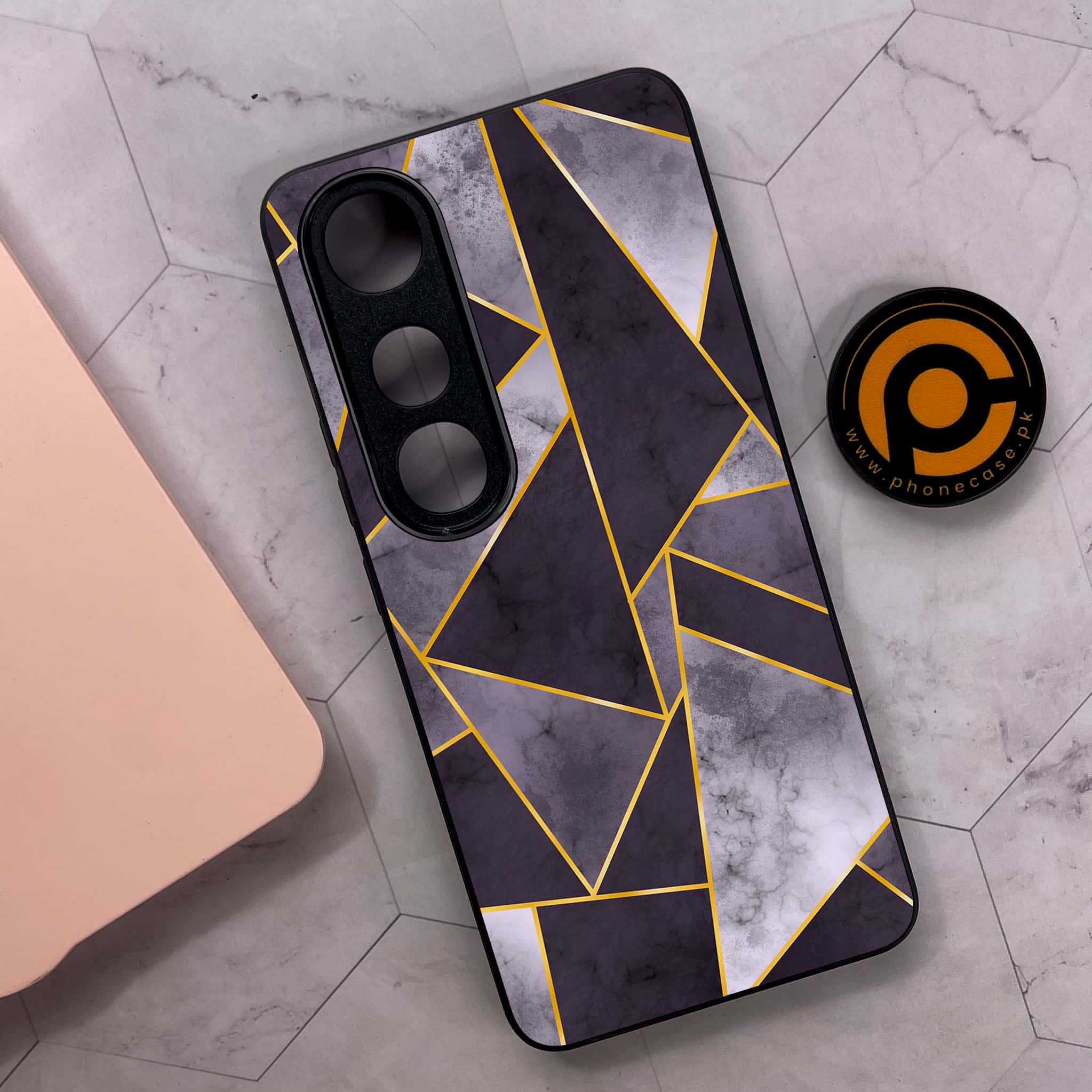 Vivo V50 Lite - Geometric Marble Series - Premium Metal Printed soft Bumper shock Proof Case
