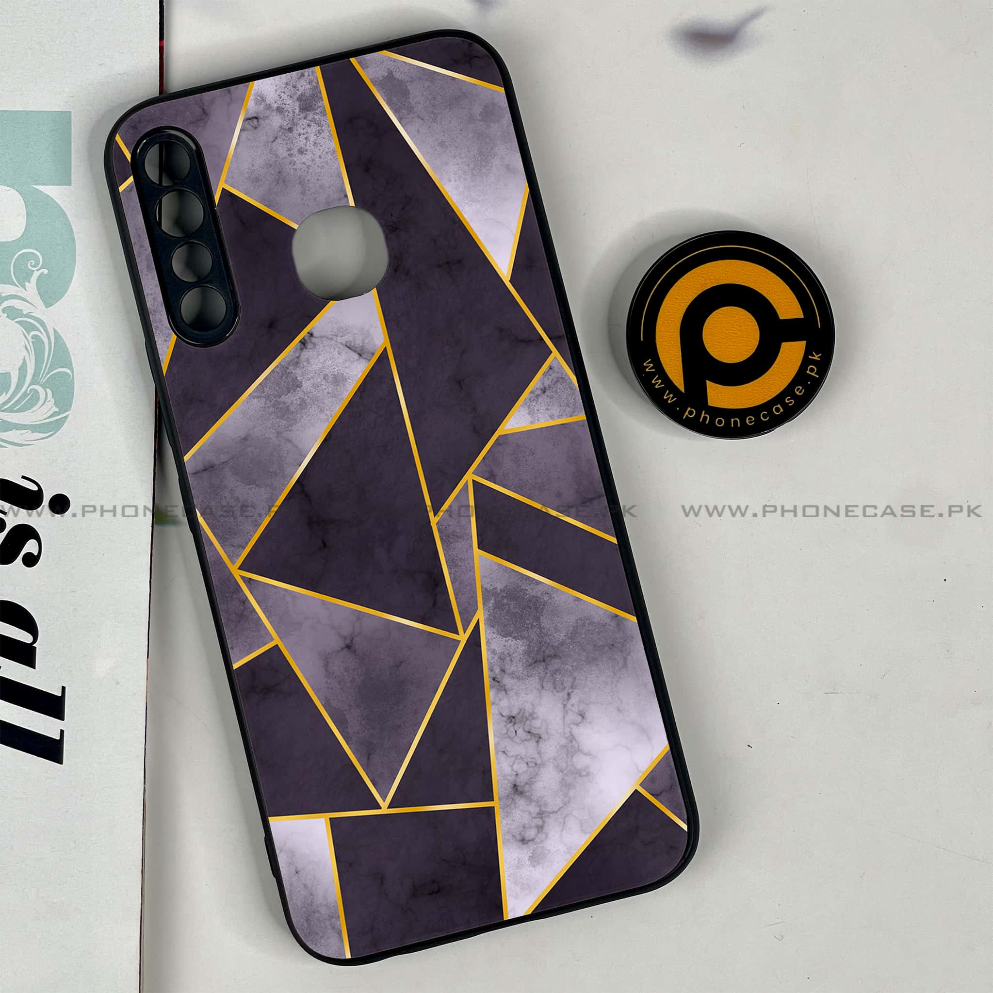 Infinix Hot 8 Lite - Geometric Marble Series - Premium Printed Glass soft Bumper shock Proof Case