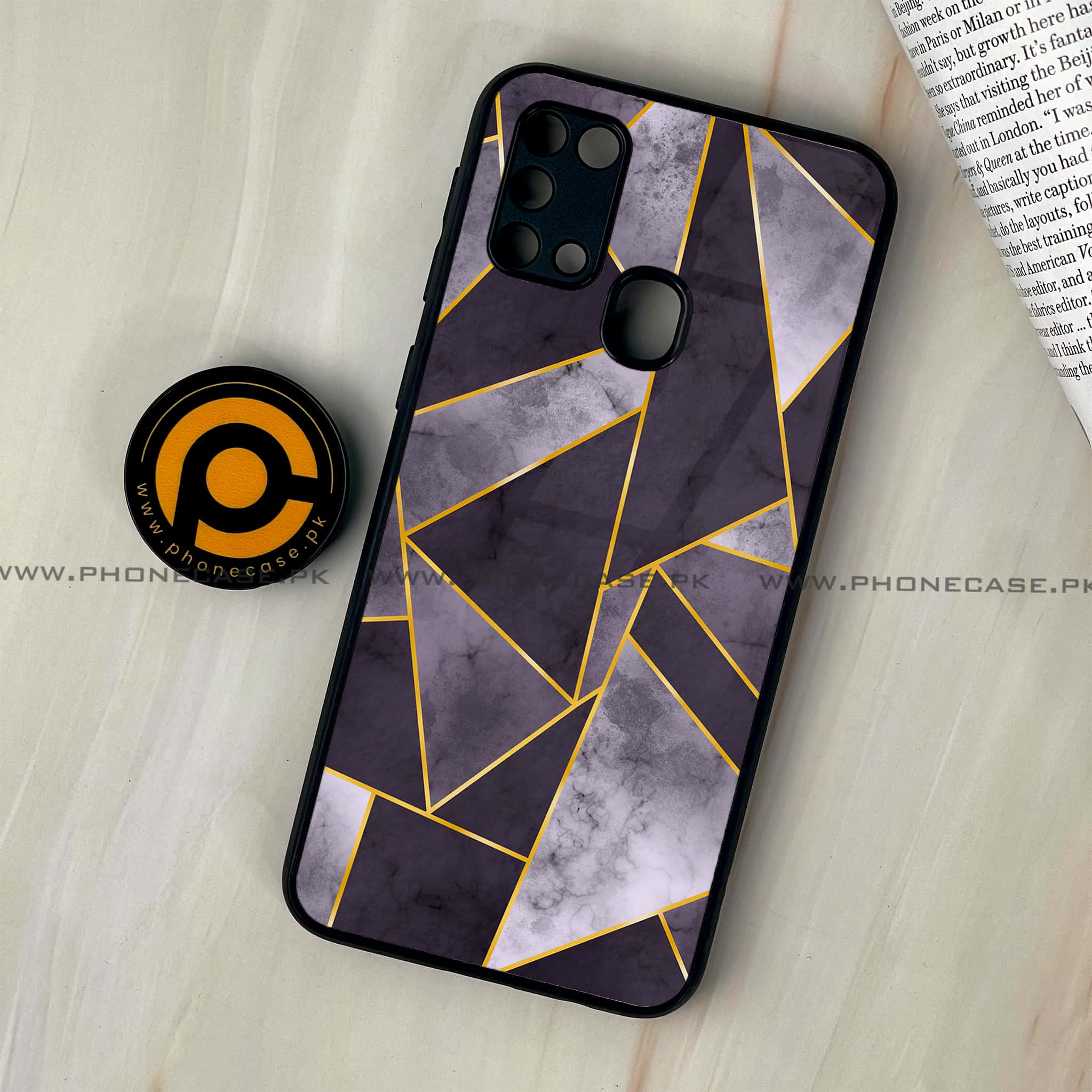 Galaxy M31 - Geometric Marble Series - Premium Printed Glass soft Bumper shock Proof Case