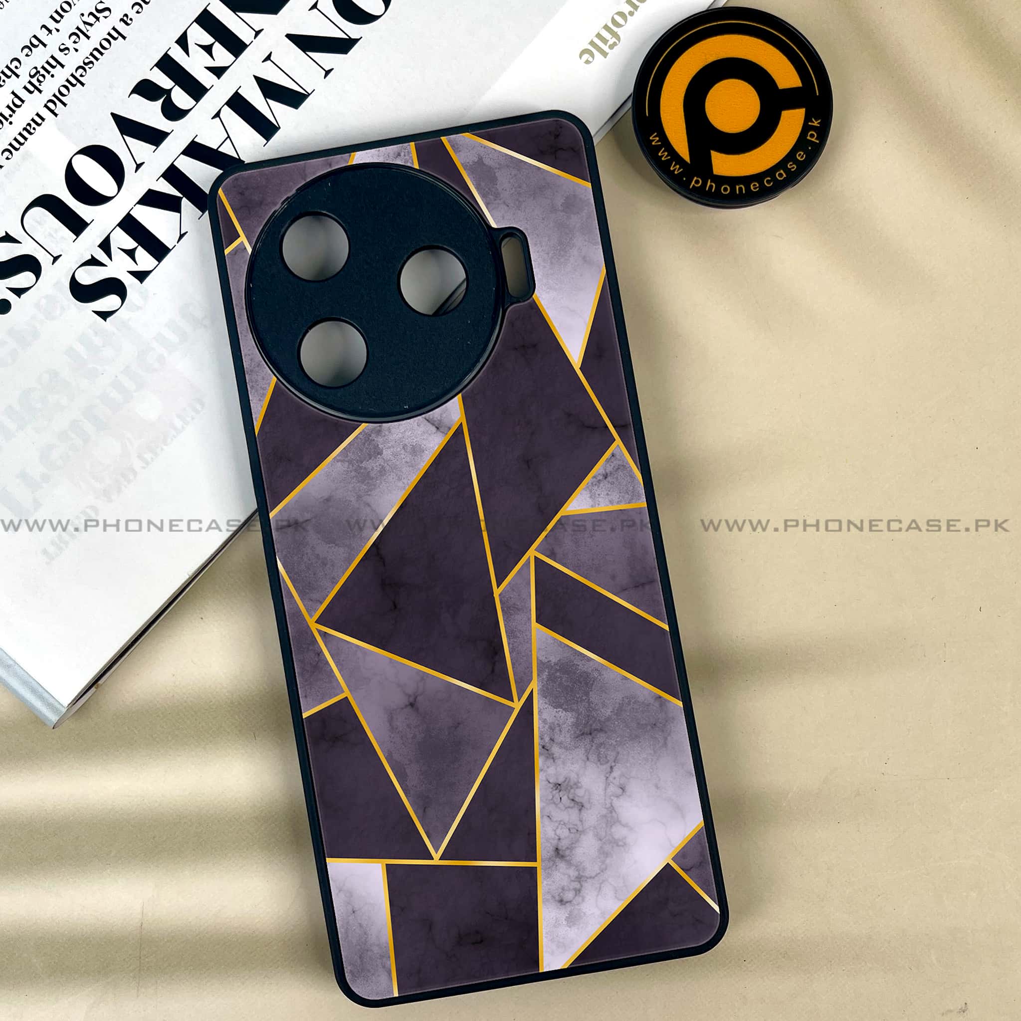 Tecno Camon 30 Pro - Geometric Marble Series - Premium Printed Glass soft Bumper shock Proof Case