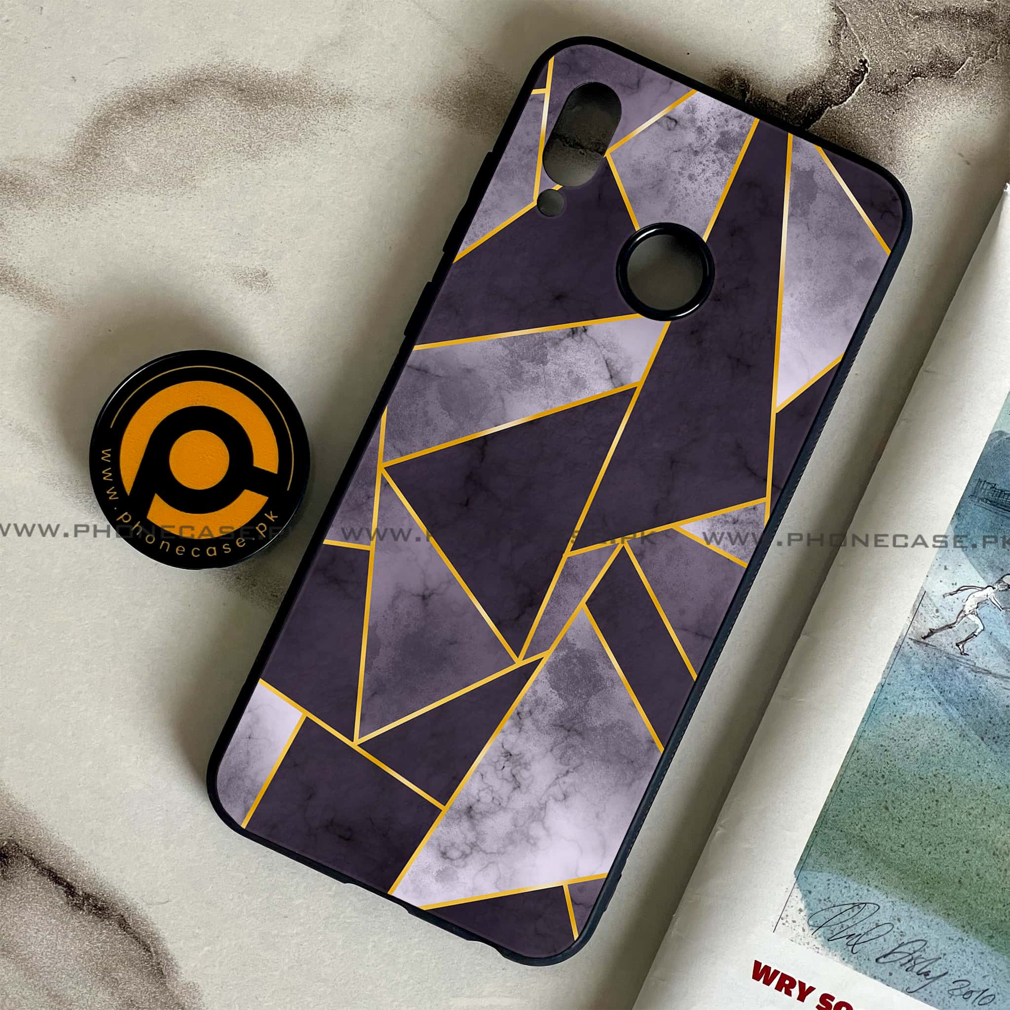 Huawei Honor Play - Geometric Marble Series - Premium Printed Glass soft Bumper shock Proof Case