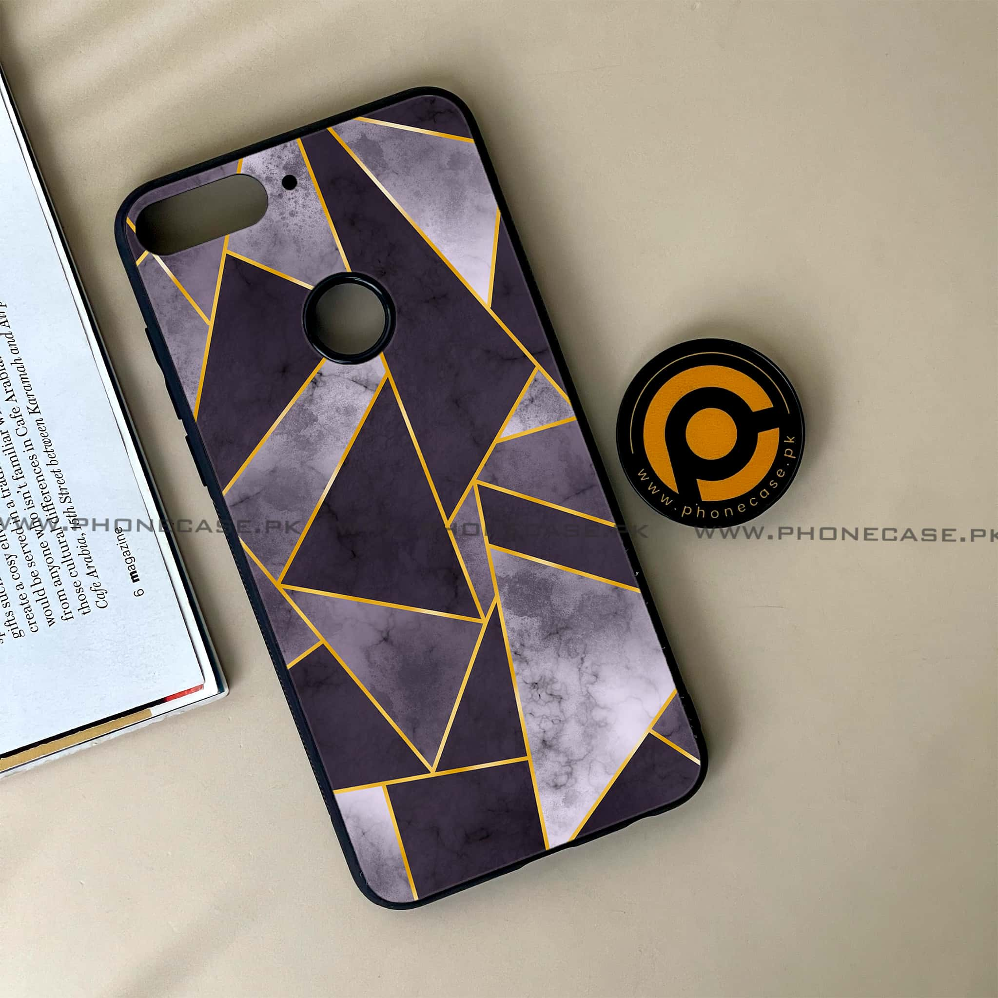 Huawei Y7 Prime (2018) - Geometric Marble Series - Premium Printed Glass soft Bumper shock Proof Case