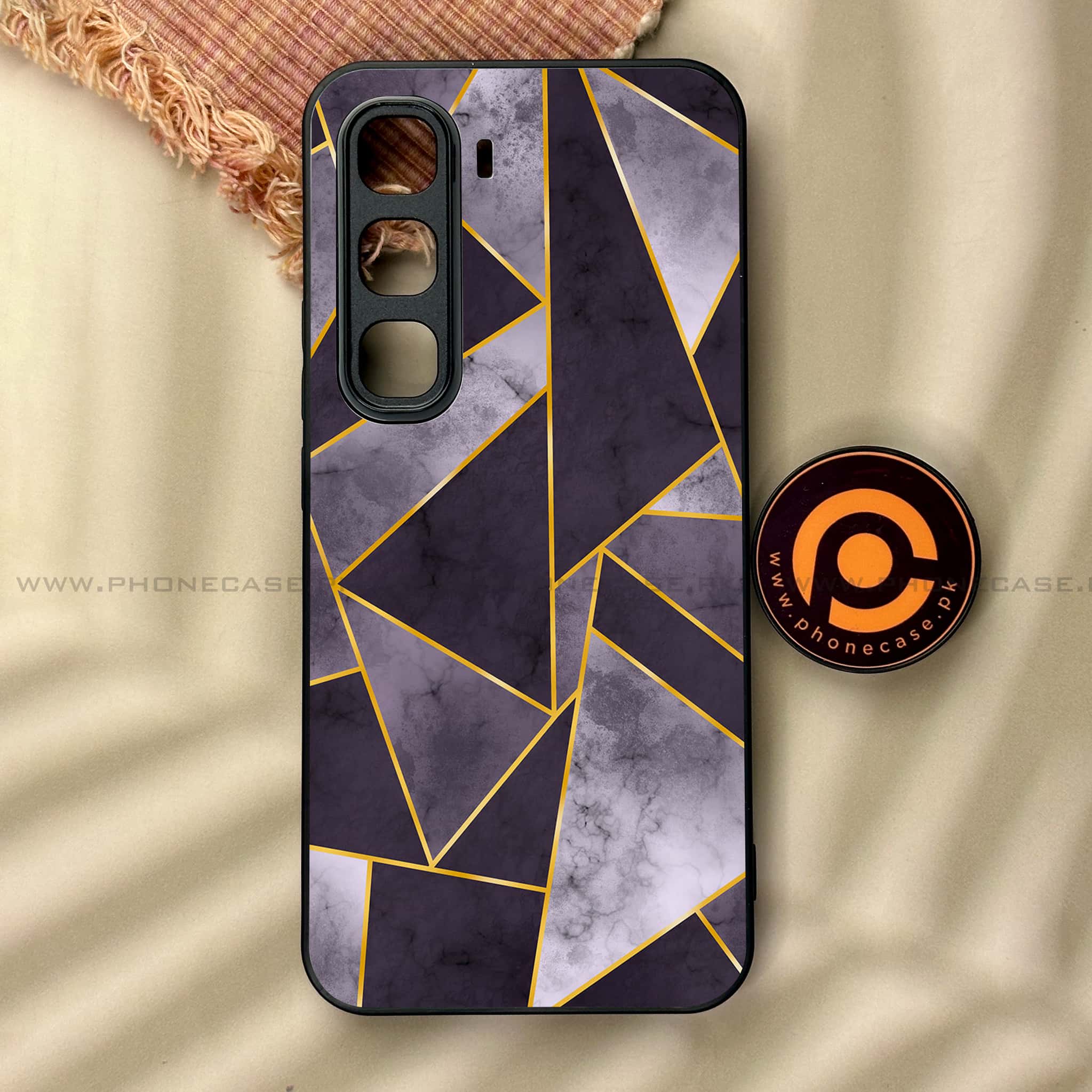 Infinix Hot 60 Pro - Geometric Marble Series - Premium Metal Printed soft Bumper shock Proof Case
