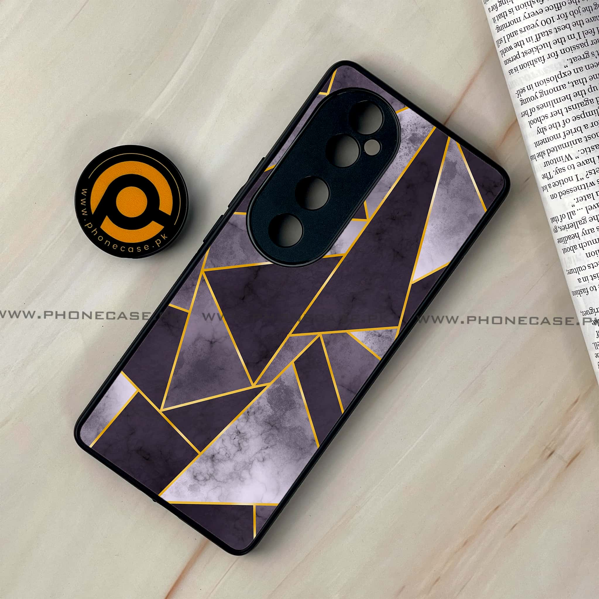 Vivo V40 - Geometric Marble Series - Premium Printed Glass soft Bumper shock Proof Case