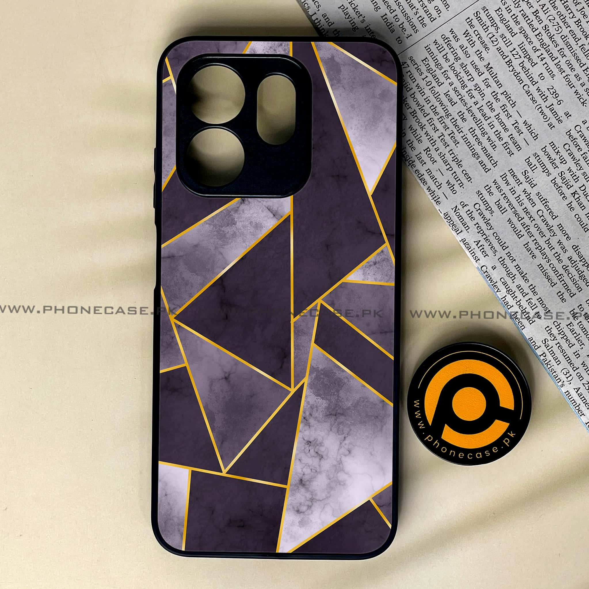 Infinix Hot 50i -  Geometric Marble Series - Premium Printed Glass soft Bumper shock Proof Case