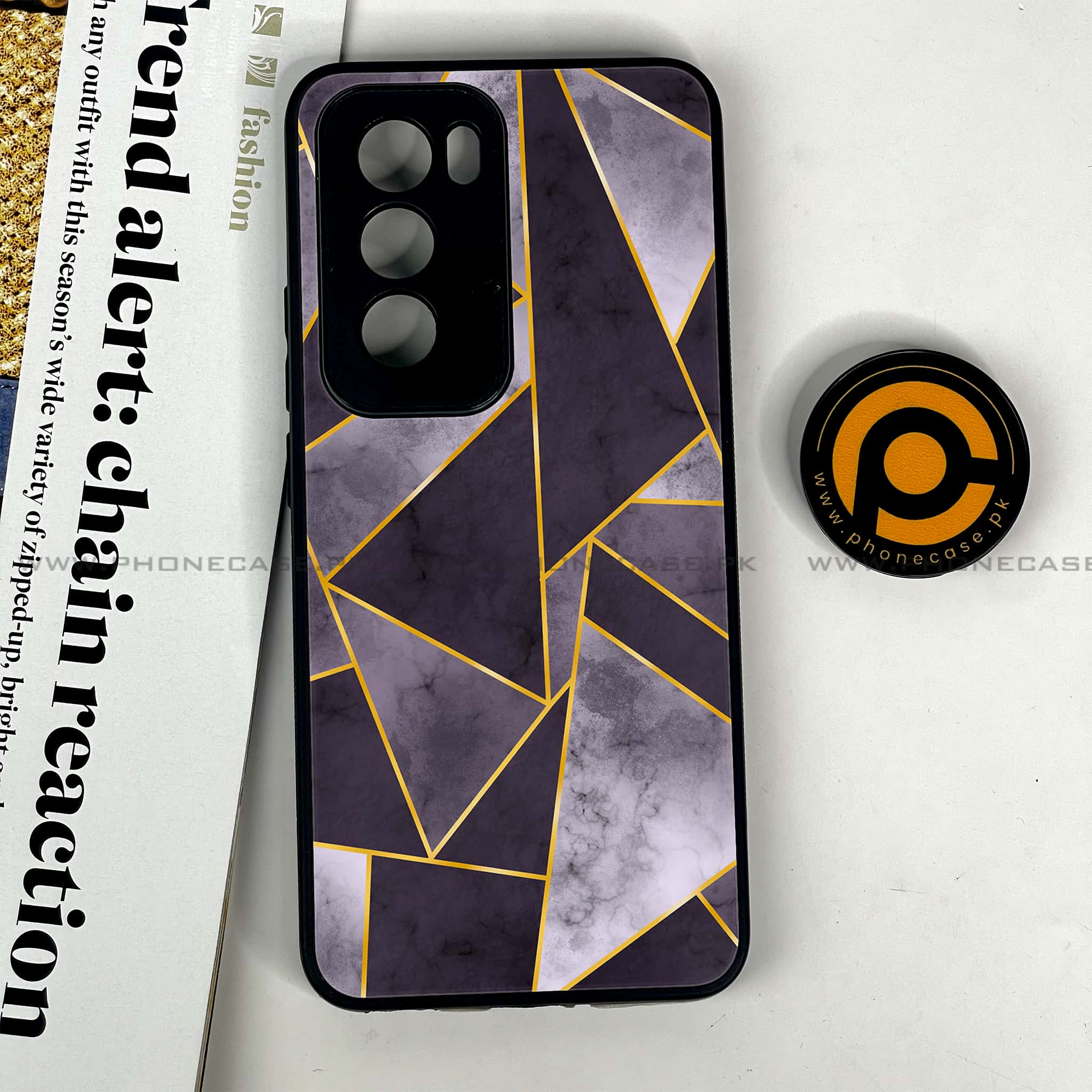 Oppo Reno 12 5G - Geometric Marble Series - Premium Printed Glass soft Bumper shock Proof Case