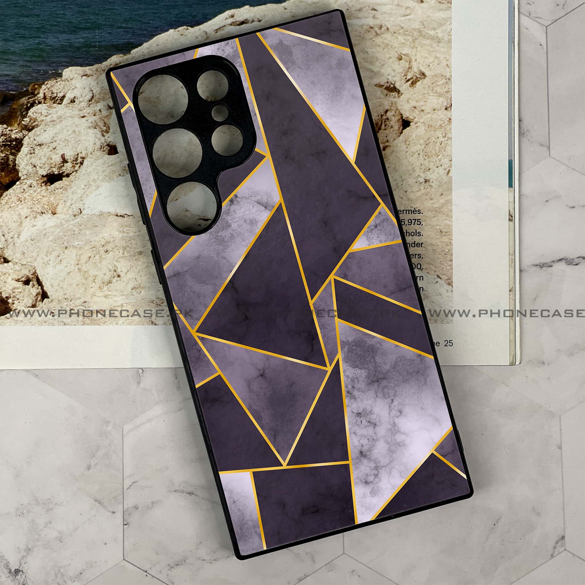 Samsung Galaxy S24 Ultra - Geometric Marble Series - Premium Printed Glass soft Bumper shock Proof Case