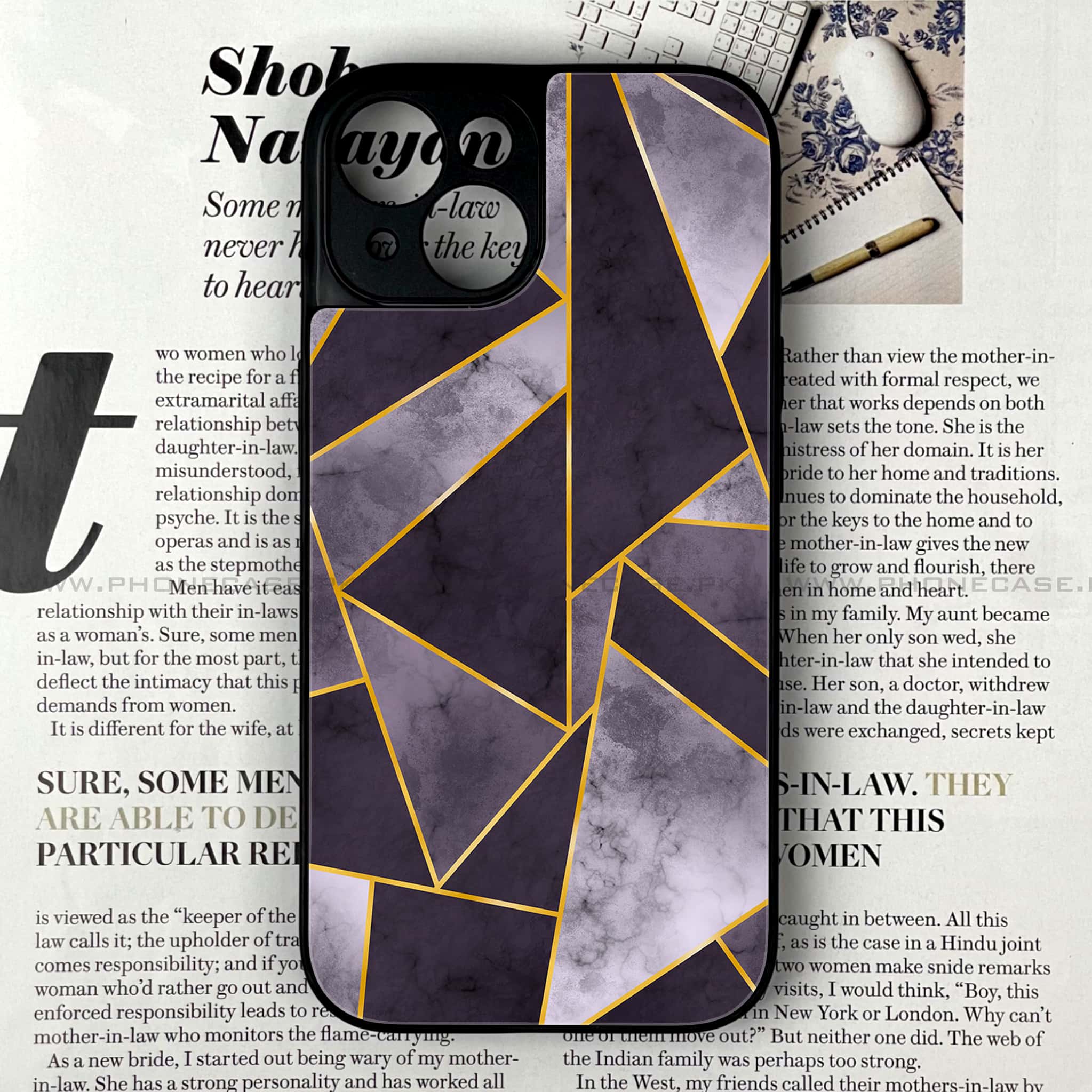iPhone 15 - Geometric Marble Series - Premium Printed Glass soft Bumper shock Proof Case