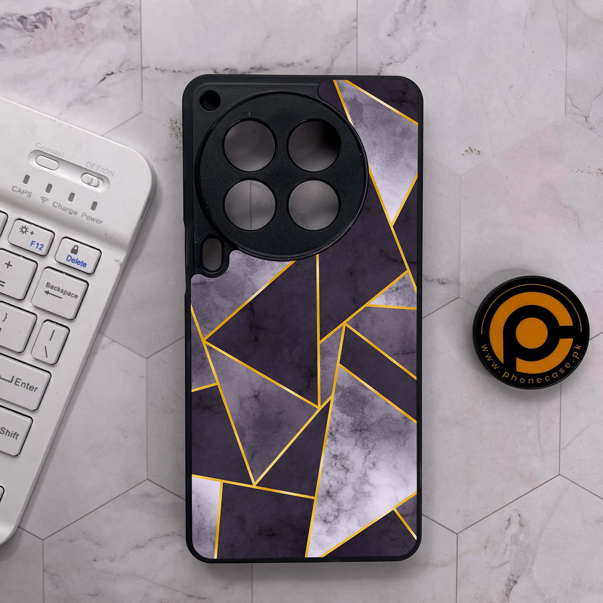 Tecno Camon 30 Premier - Geometric Marble Series - Premium Metal Printed soft Bumper shock Proof Case