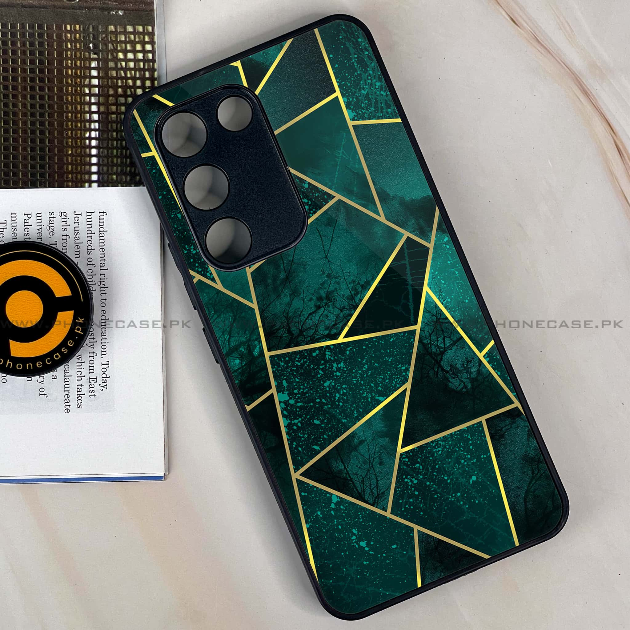 Vivo Y100 - Geometric Marble Series - Premium Printed Glass soft Bumper shock Proof Case