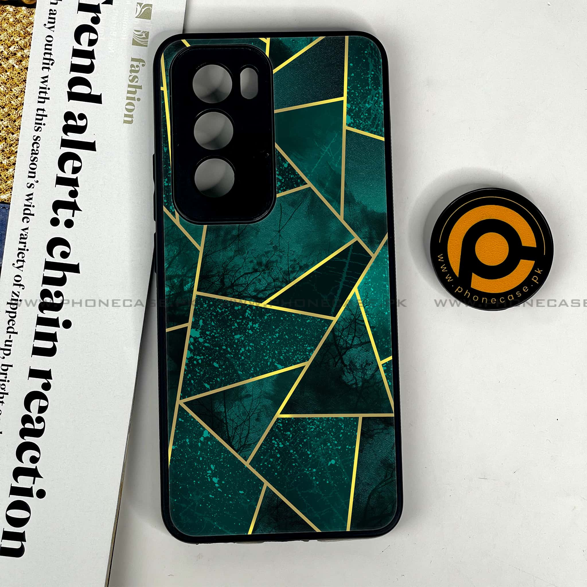 Oppo Reno 12 5G - Geometric Marble Series - Premium Printed Glass soft Bumper shock Proof Case