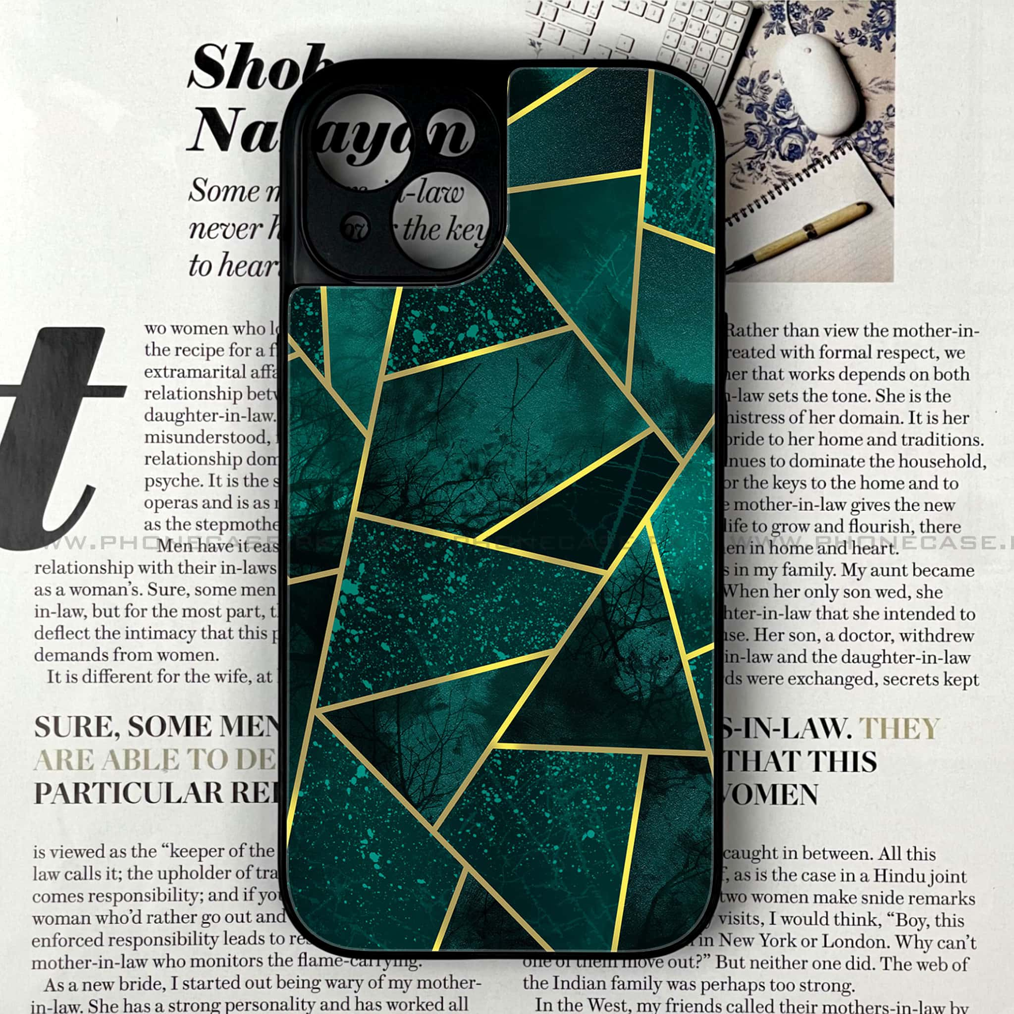 iPhone 14 - Geometric Marble Series - Premium Printed Glass soft Bumper shock Proof Case