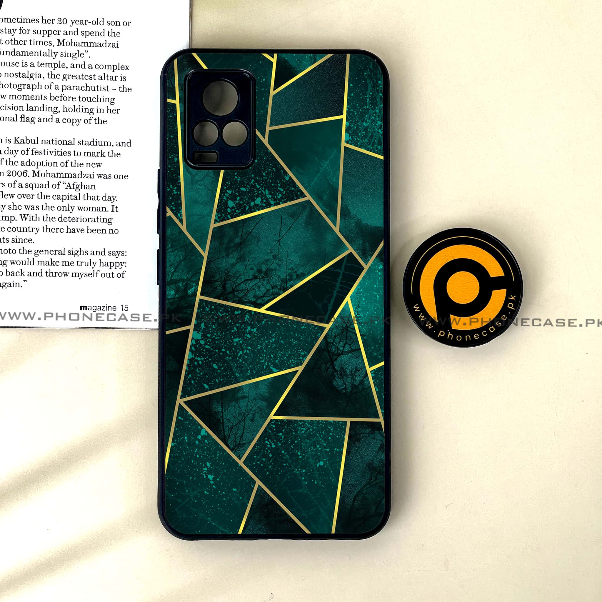 Vivo V20 - Geometric Marble Series - Premium Printed Glass soft Bumper shock Proof Case