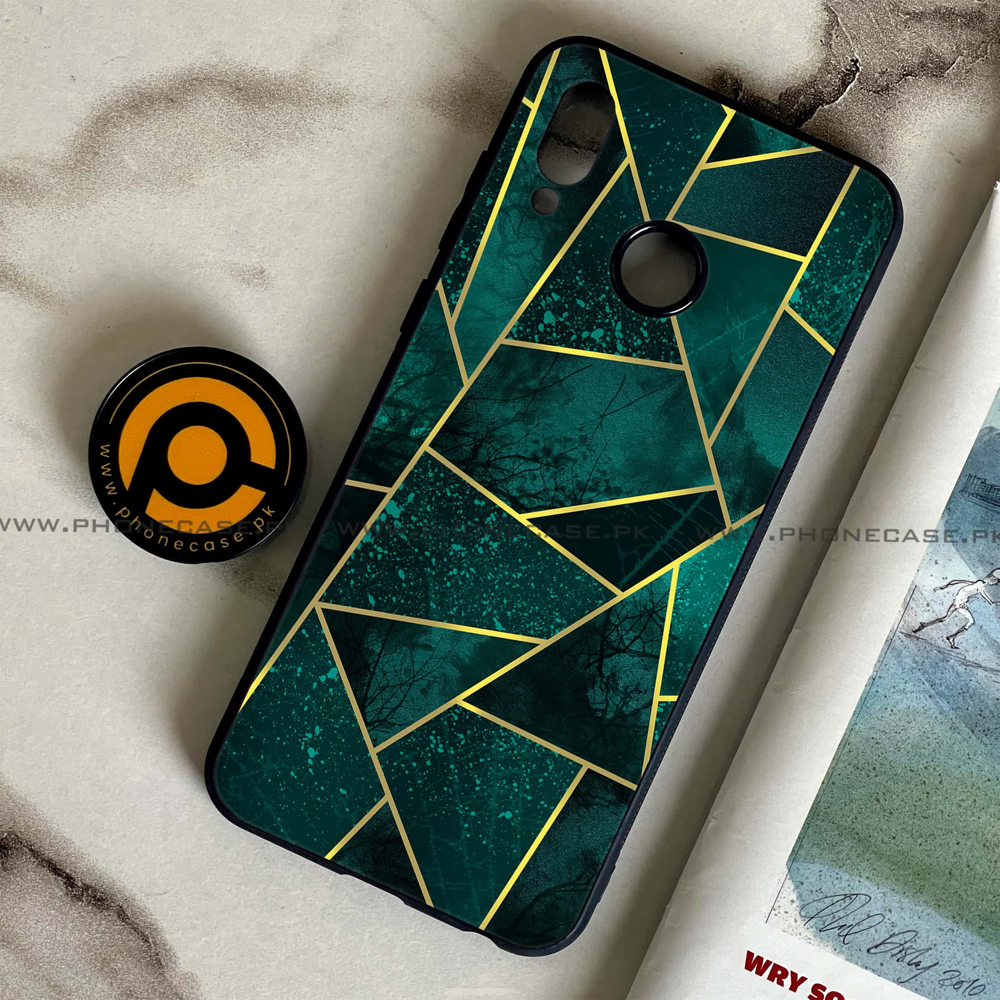 Huawei Honor Play - Geometric Marble Series - Premium Printed Glass soft Bumper shock Proof Case