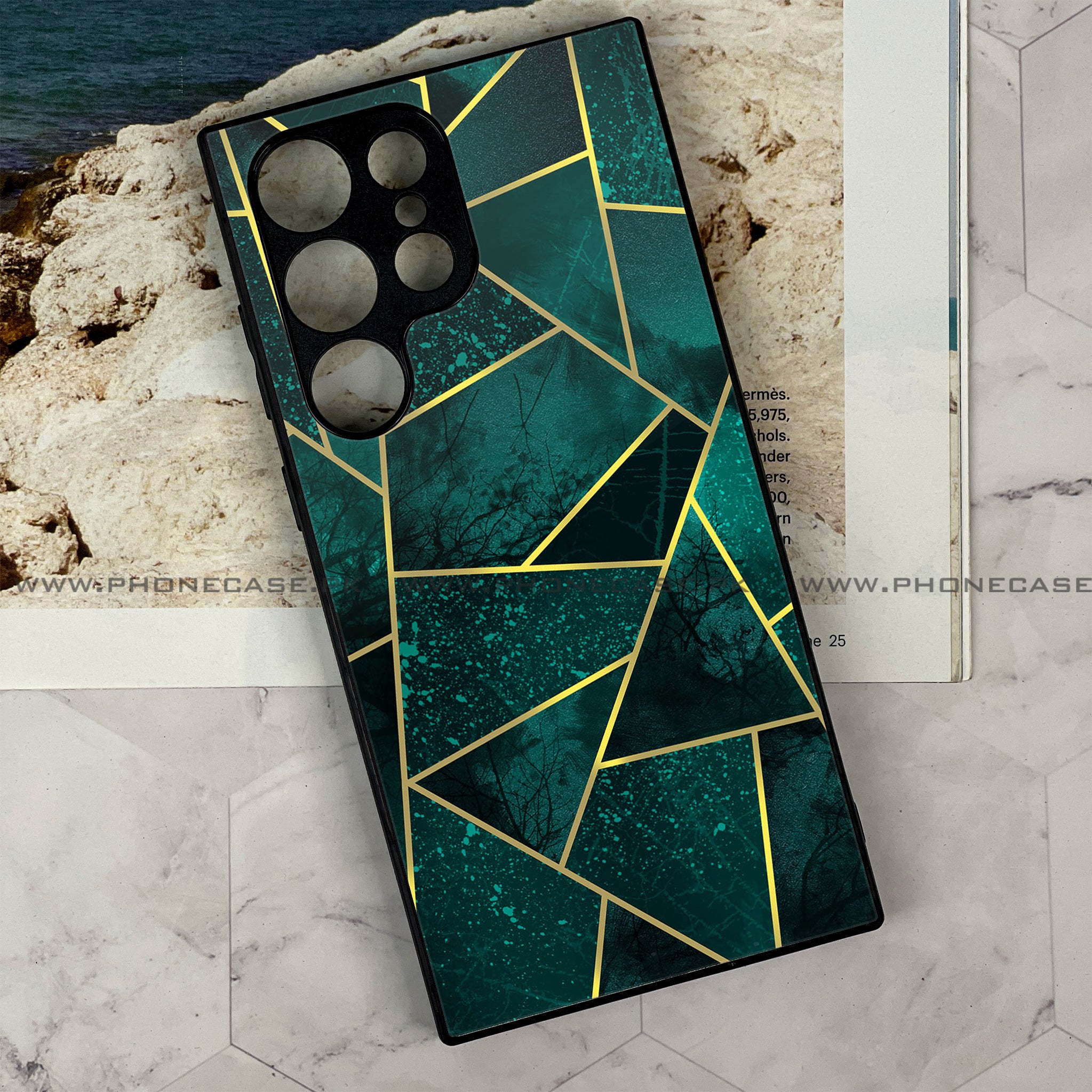 Samsung Galaxy S23 Ultra Geometric Marble Series Premium Printed Glass soft Bumper shock Proof Case